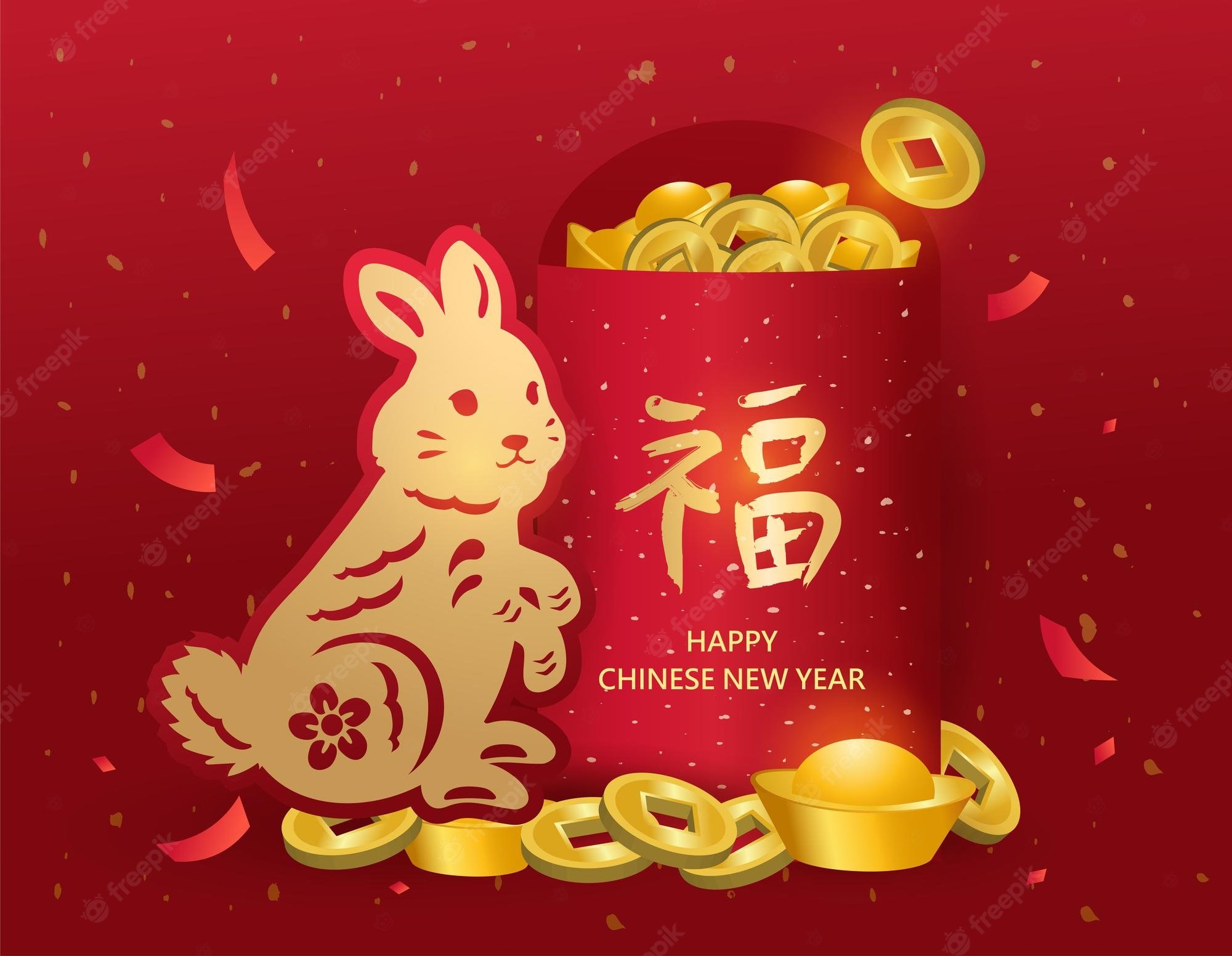 Premium Vector. Happy new year of the rabbit paper cut with craft style on red background