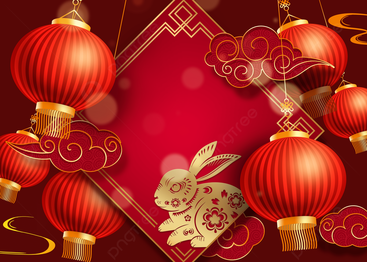 Chinese New Year Red Lanterns New Years Rabbit Golden Border Background, Chinese New Year, Red Lantern, Rabbit Background Image for Free Download