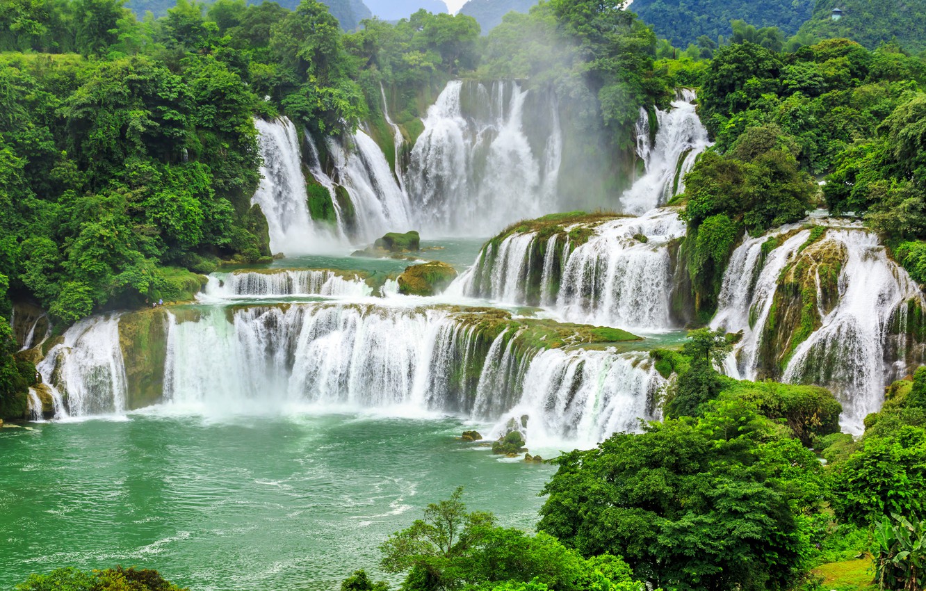 Wallpaper Nature, Waterfall, Trees, China image for desktop, section природа