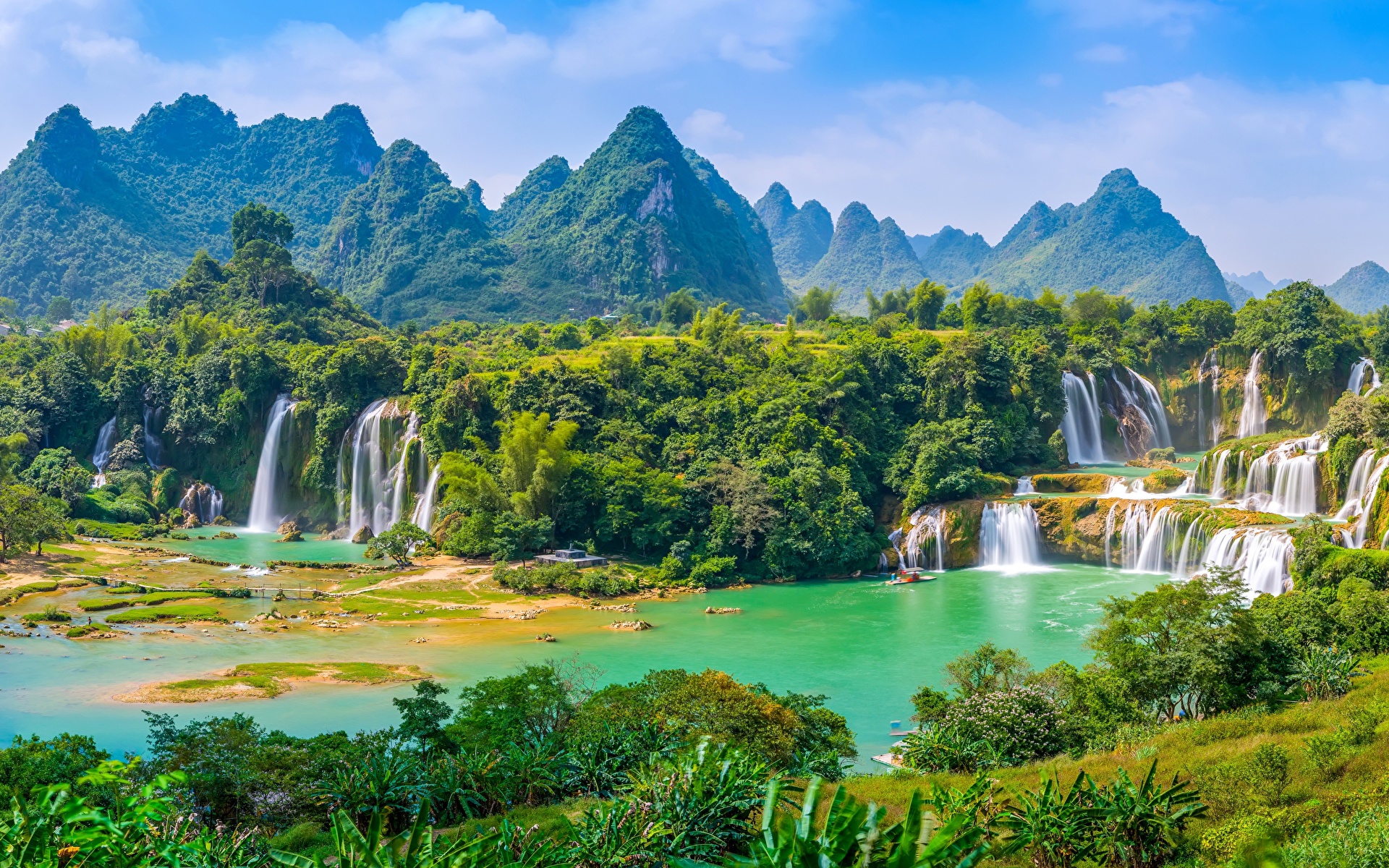Photo Vietnam Detian Waterfall, river Cuison Nature 1920x1200