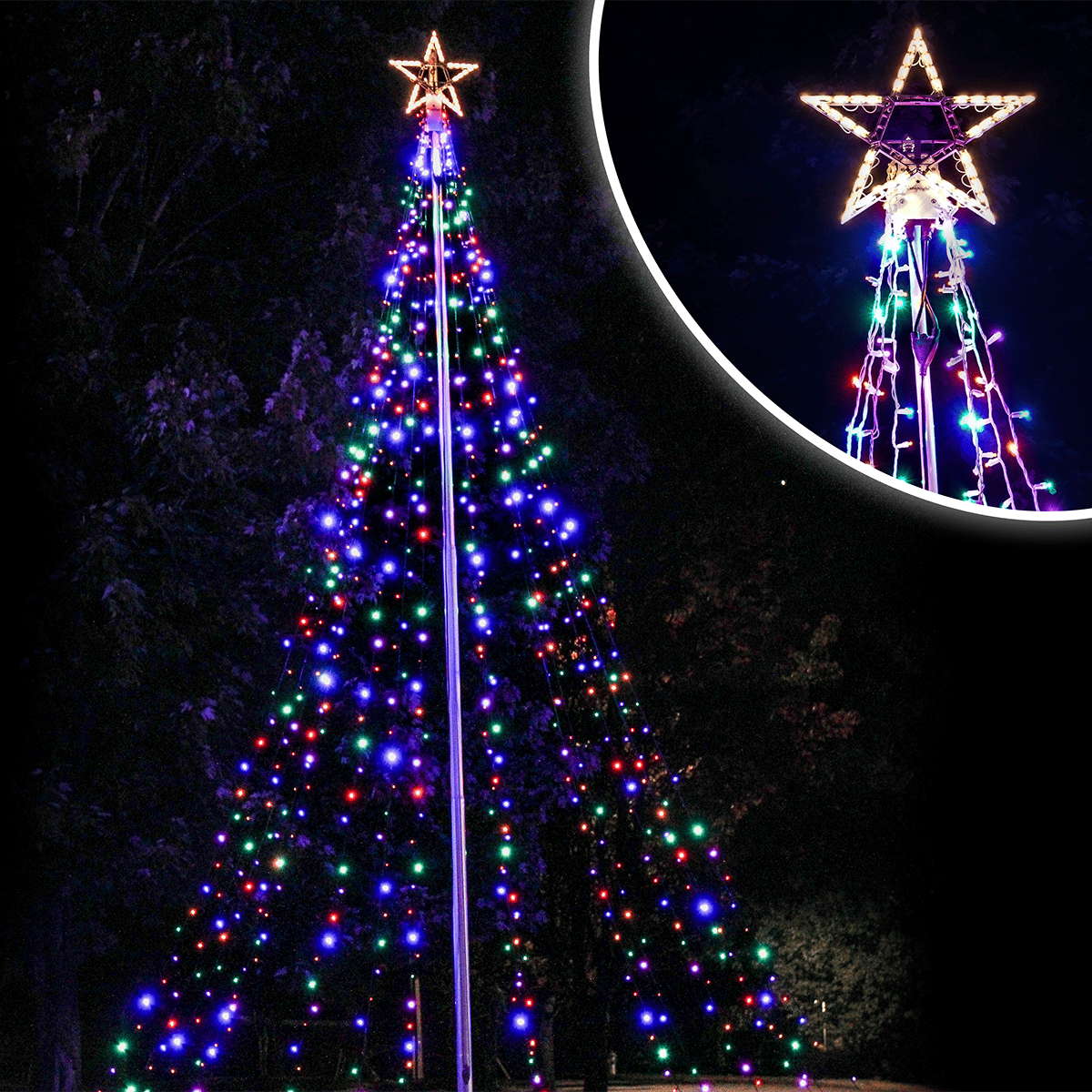 Starry Night Christmas Tree Flagpole Lights LED Color