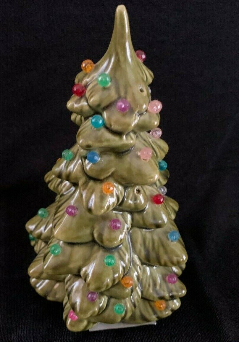 Small Vintage Ceramic Christmas Tree w Color Lights Snow Village Accent Piece