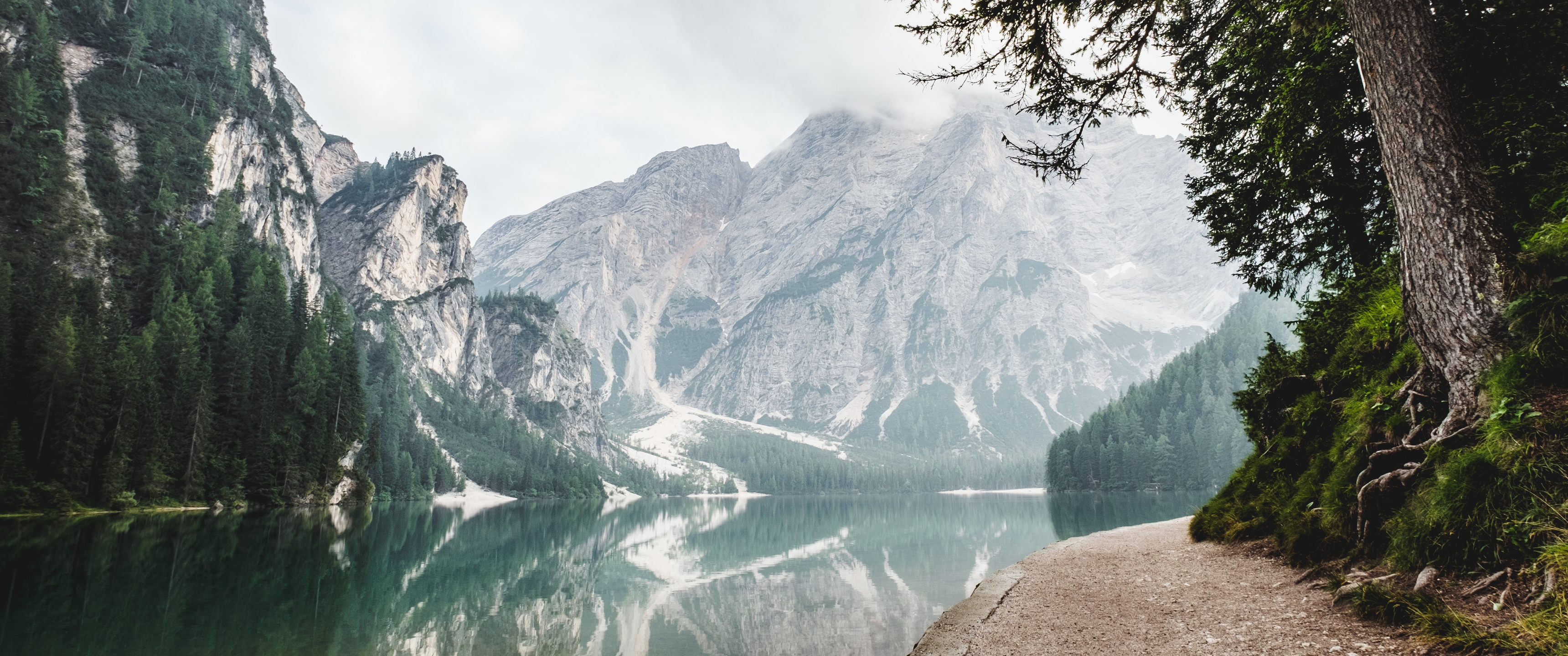 ultrawide, snow, forest, river, landscape Gallery HD Wallpaper