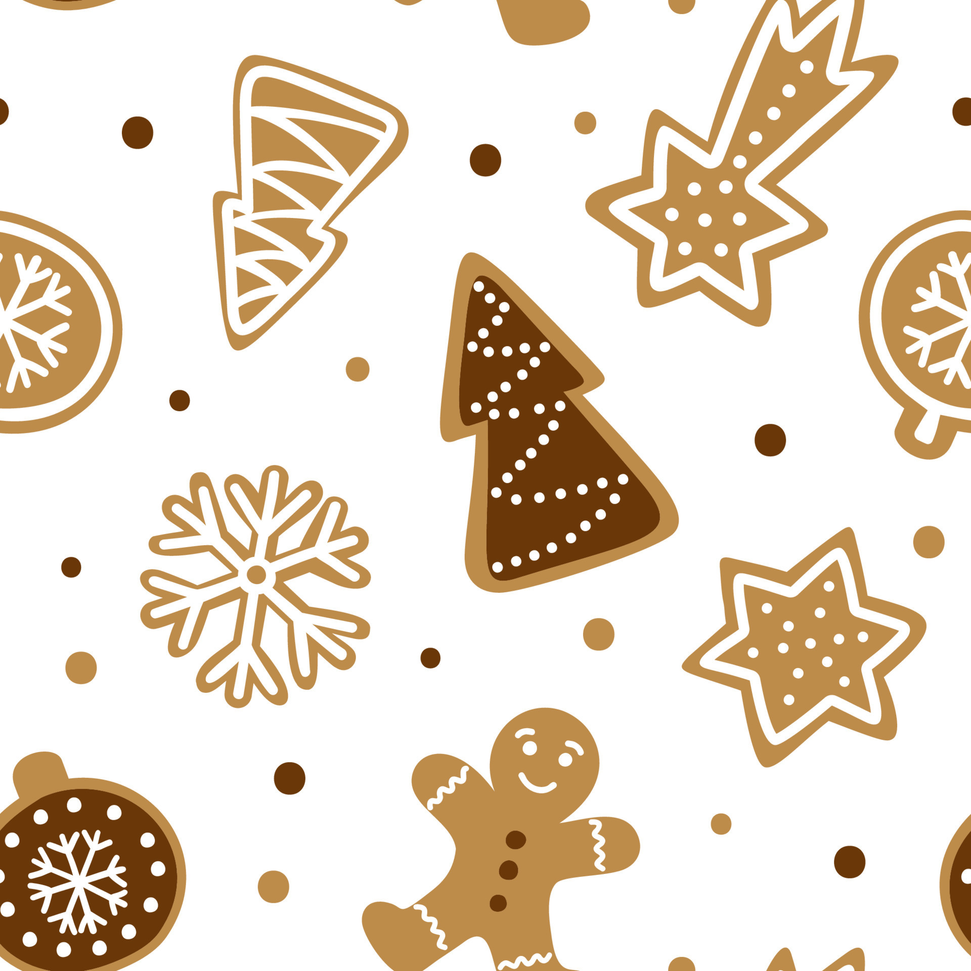 Hand drawn seamless pattern with traditional Christmas cookie. Cute gingerbread repeating wallpaper. Vector design fo winter season