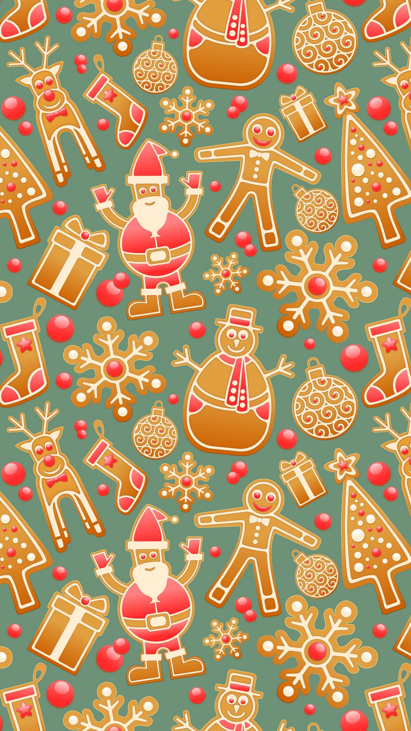 Download wallpaper 1350x2400 christmas, new year, gingerbread, snowman, santa claus iphone 8+/7+/6s+/for parallax HD background