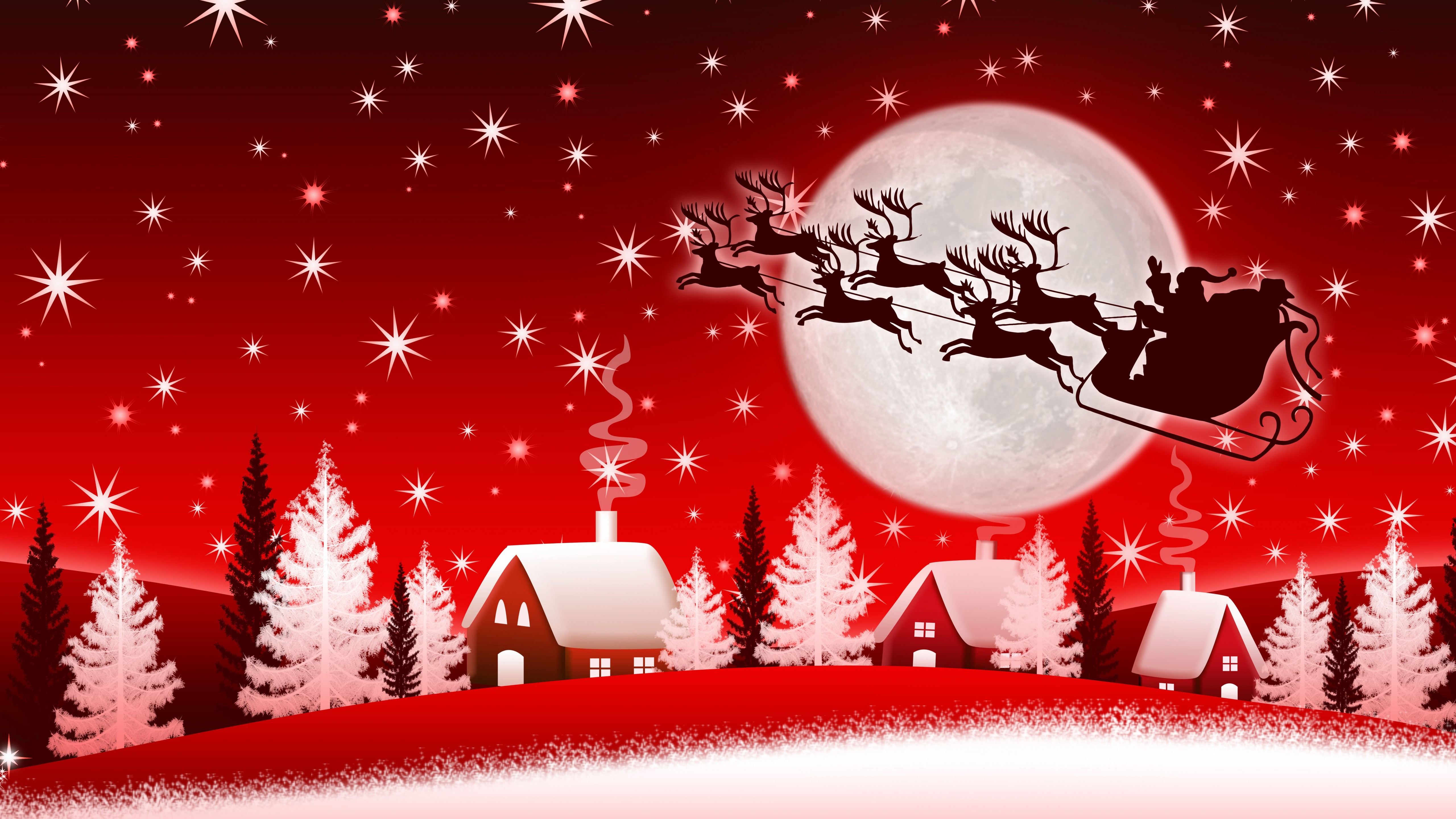 Wallpaper Christmas, New Year, Santa, deer, moon, winter, 8k, Holidays