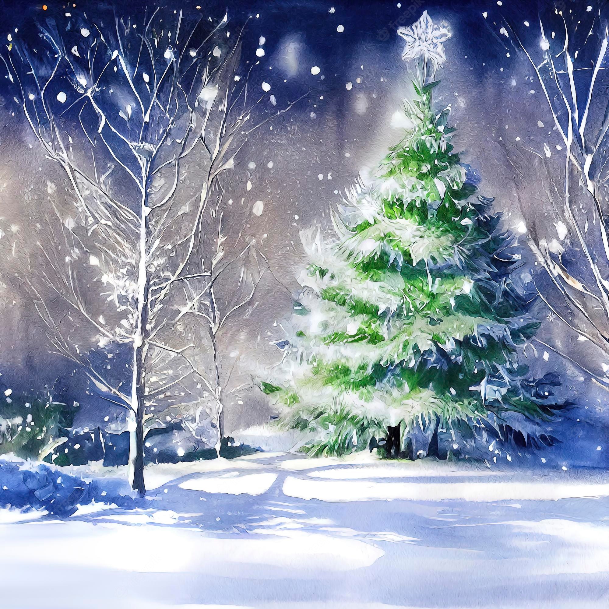 Premium Photo. Christmas landscape wallpaper beautiful winter scenery with christmas trees and snow