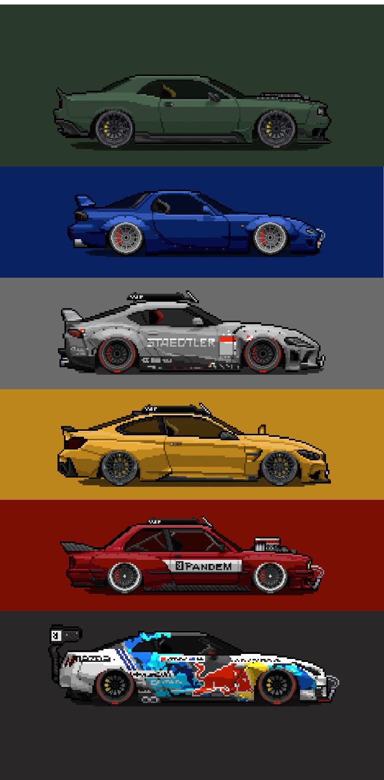 Made a wallpaper for my phone with the cars that are currently in my garage