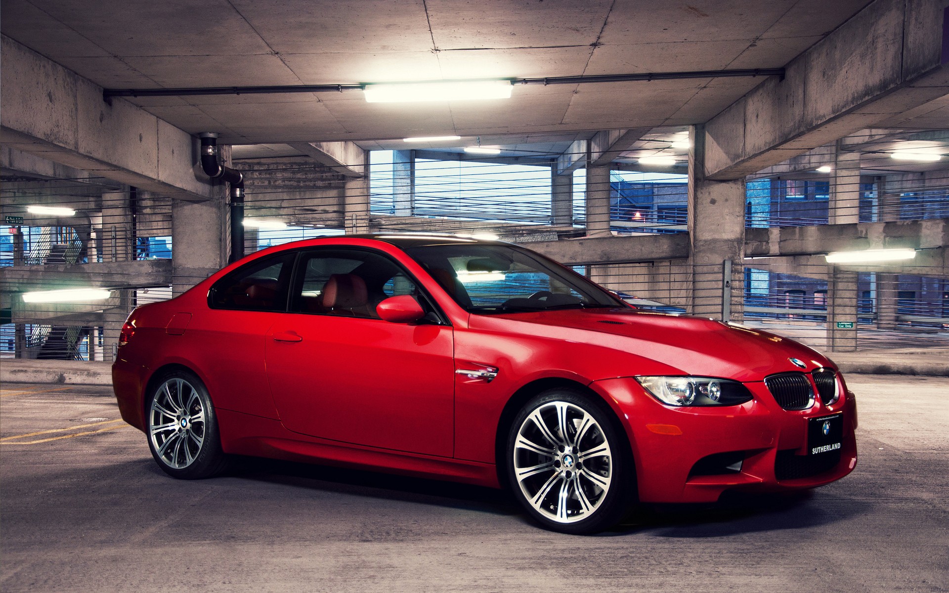 Bmw cars red cars garage wallpaperx1200