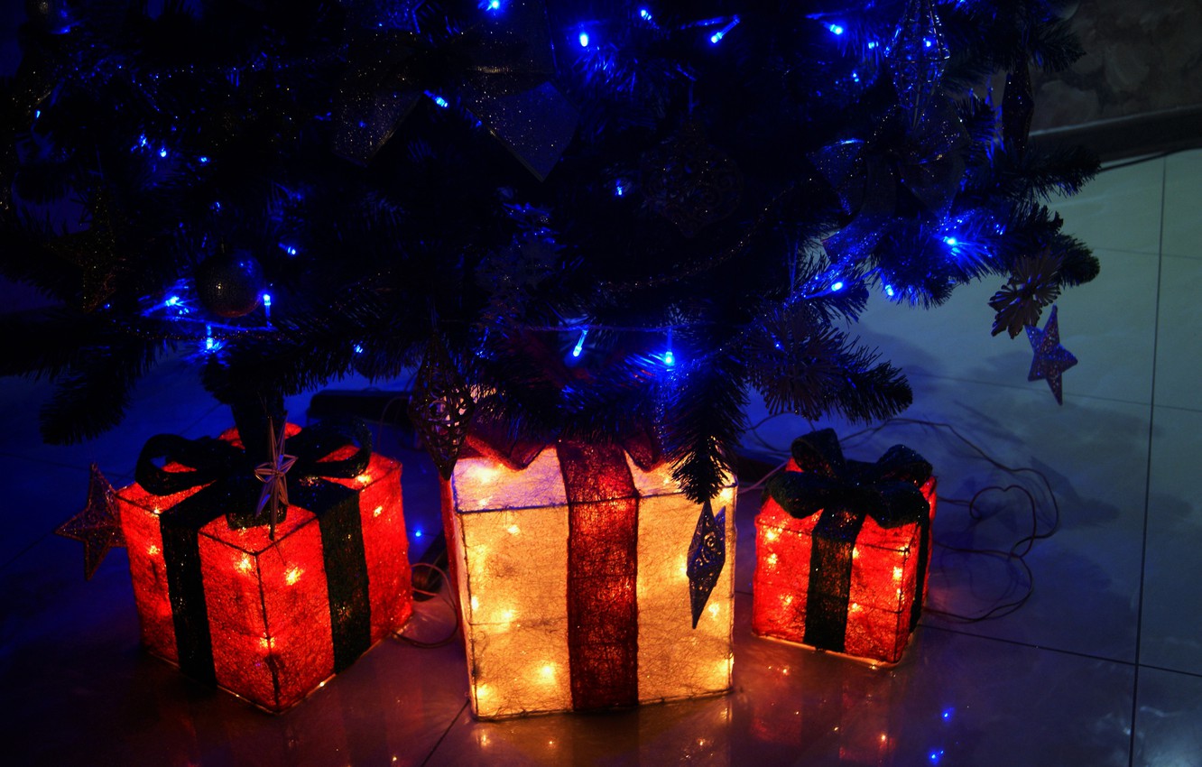 Wallpaper light, gift, tree, gifts, new year, garland, quality, christmas tree, presents image for desktop, section новый год