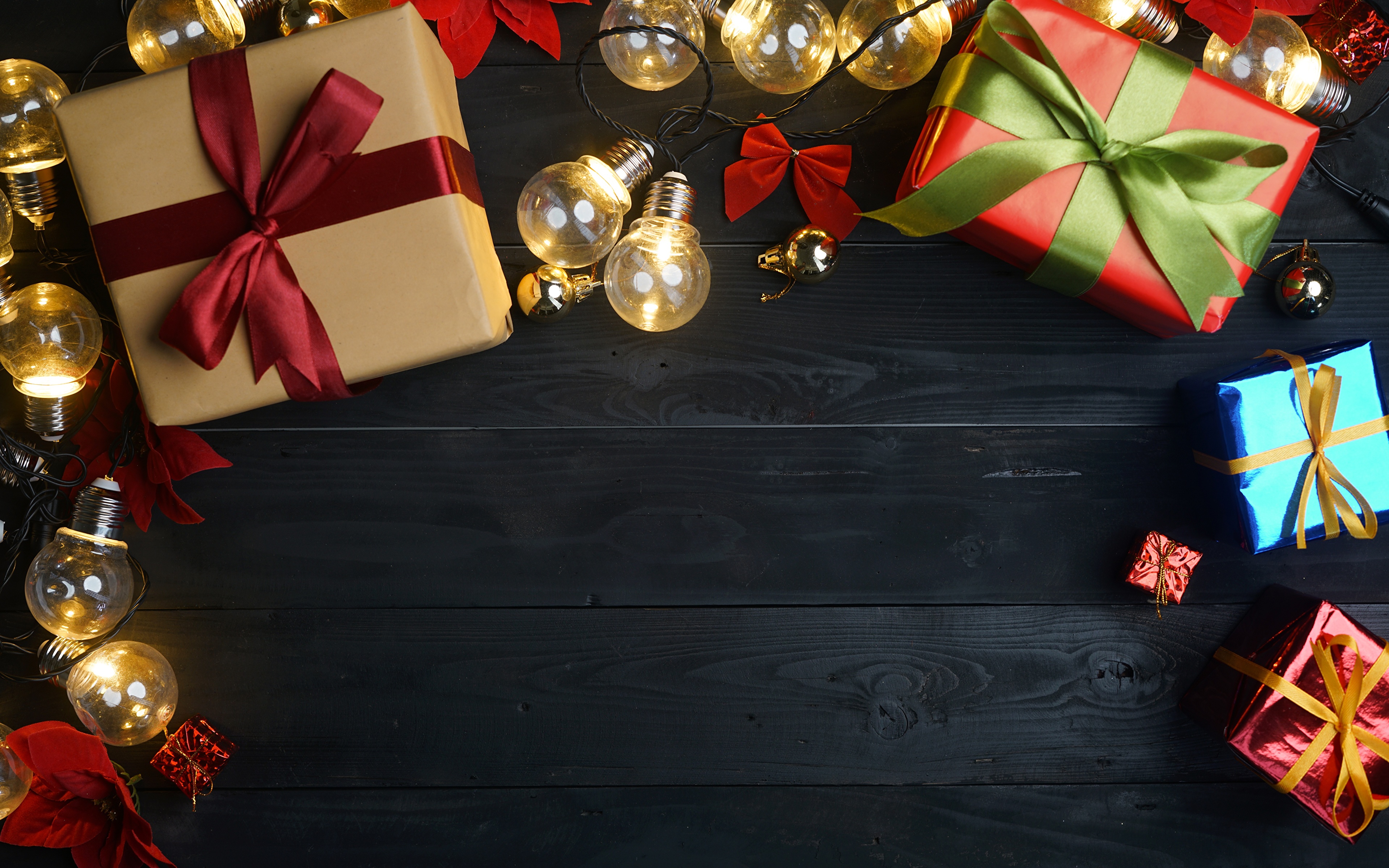 Desktop Wallpaper Christmas Gifts Bowknot Fairy lights 3840x2400