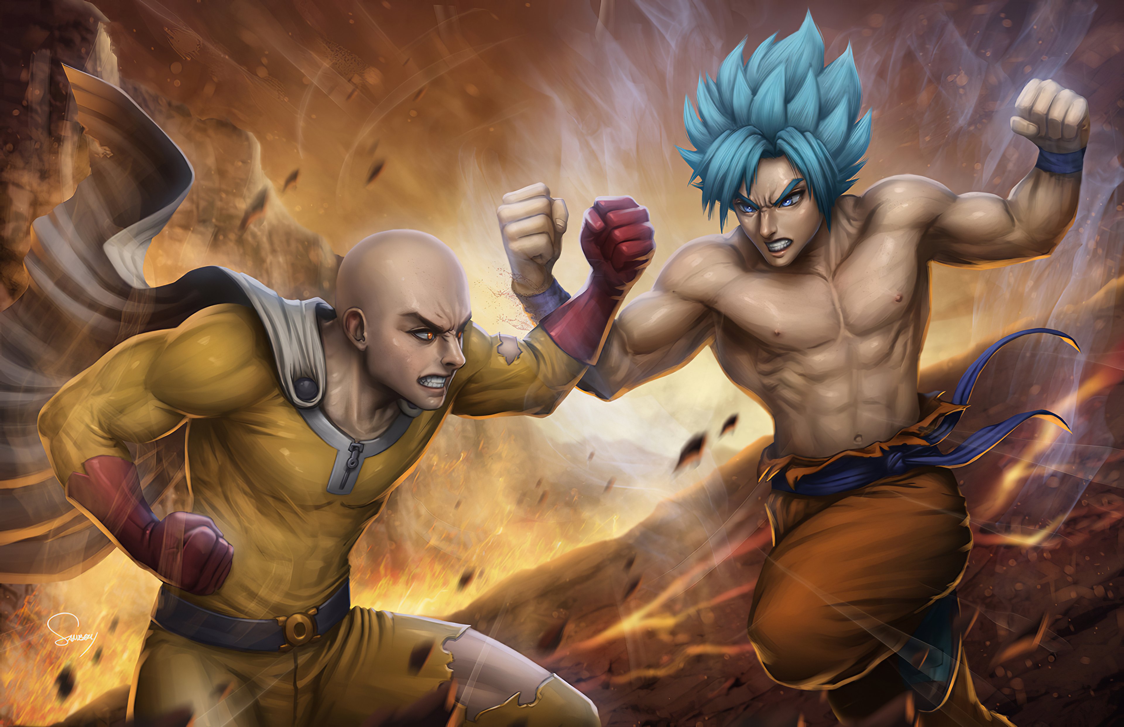 Saitama vs Goku Anime Wallpaper 4k Ultra HD