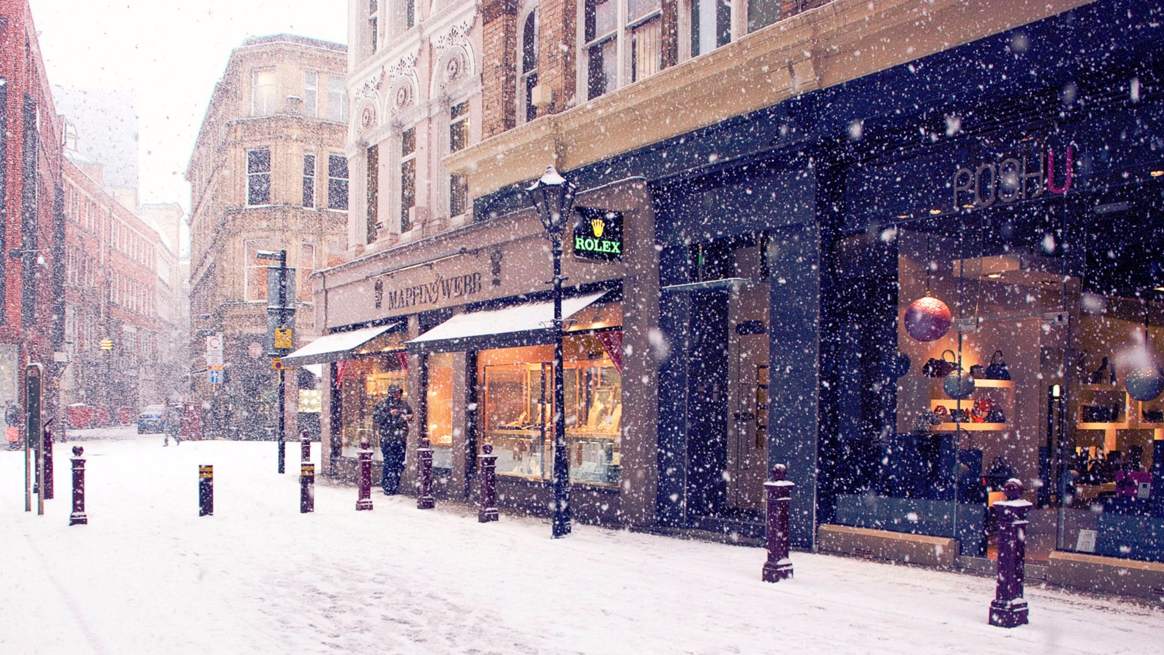 Vintage Town Winter 4K wallpaper