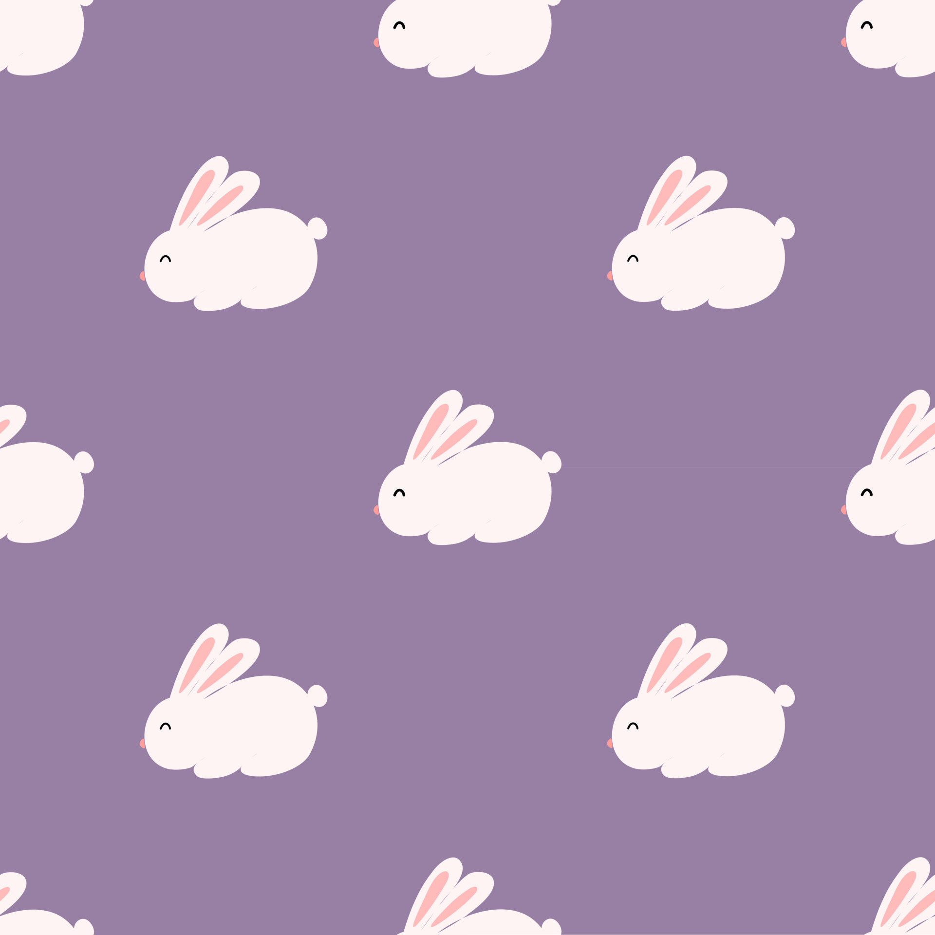 Cute rabbit on purple background. Seamless pattern of Easter rabbit