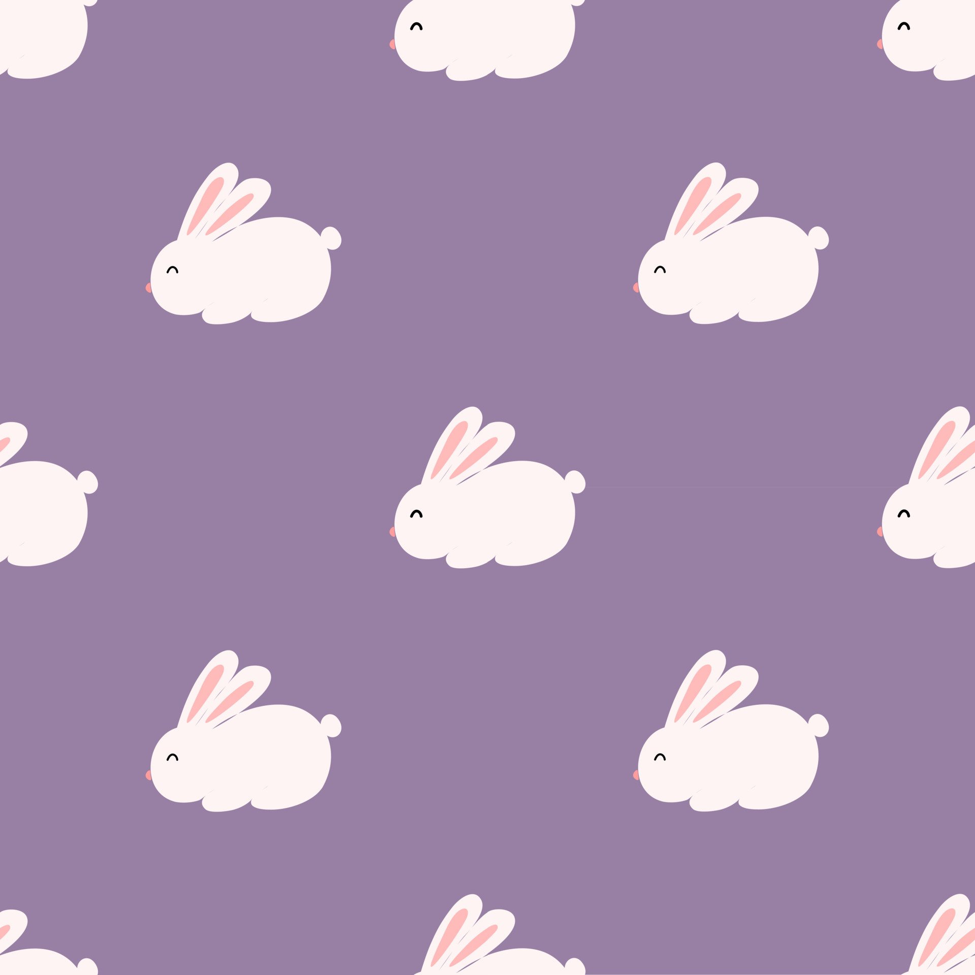 Cute rabbit on purple background. Seamless pattern of Easter rabbit