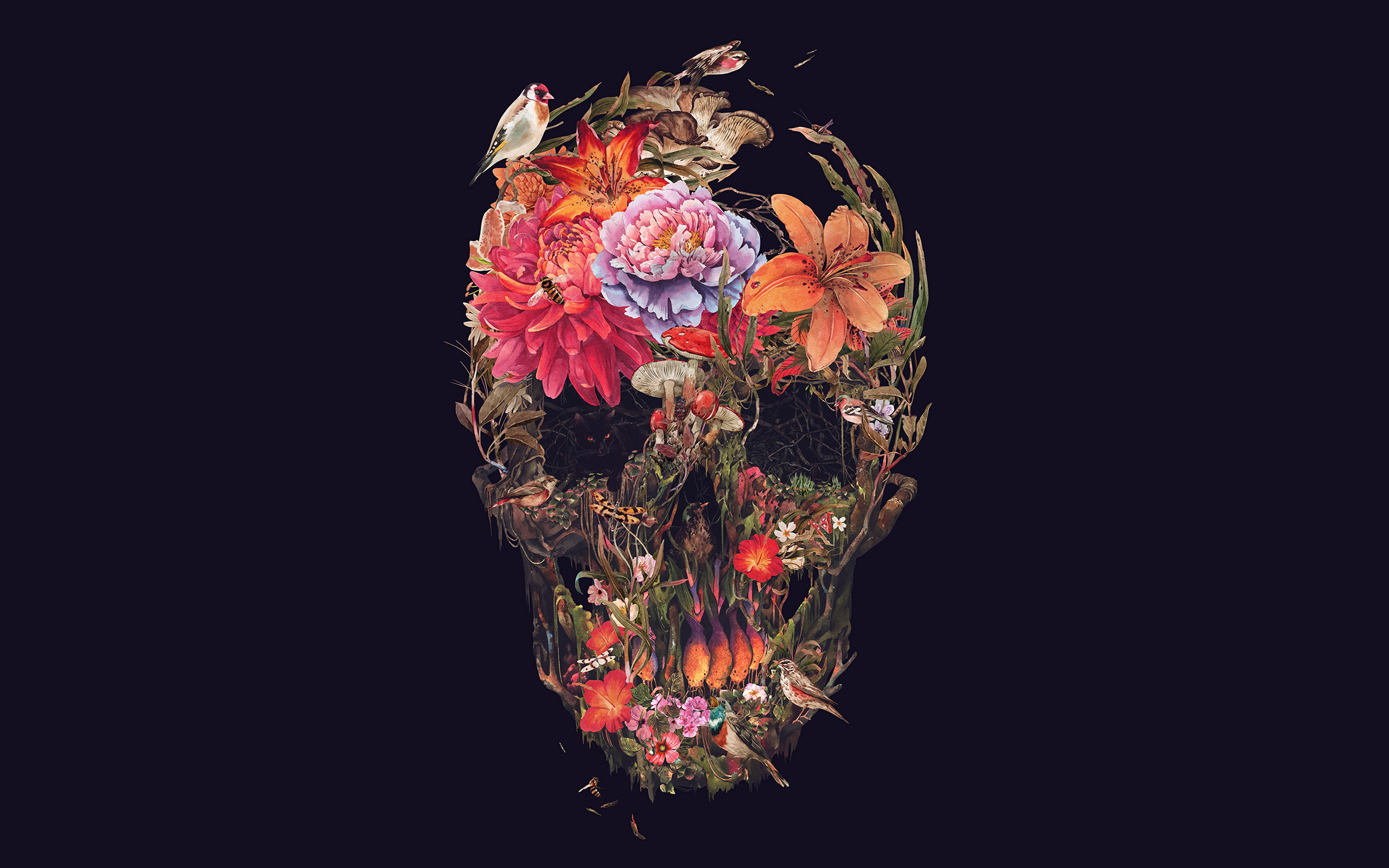 wallpaper for desktop, laptop. skull flower dark painting art dark