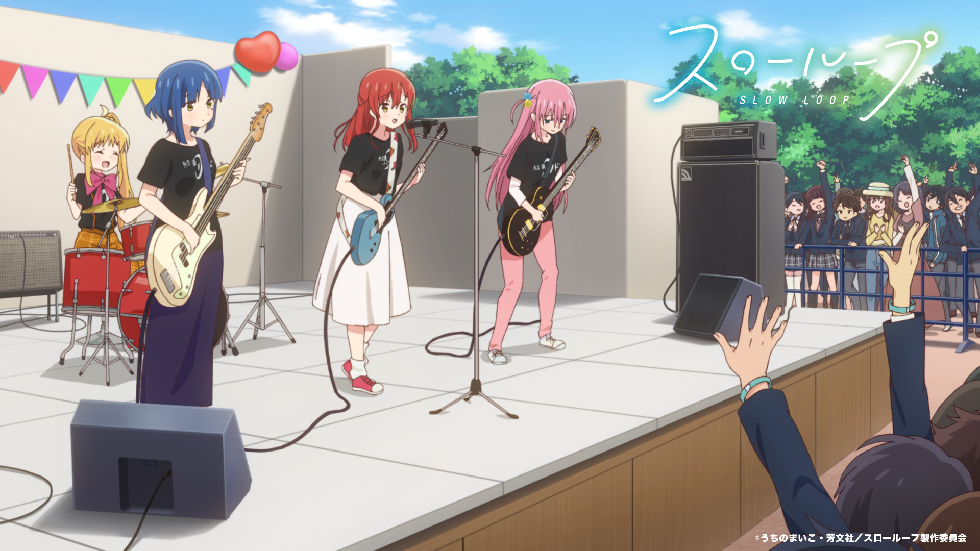 Kessoku band stage performance in the anime Slow loop