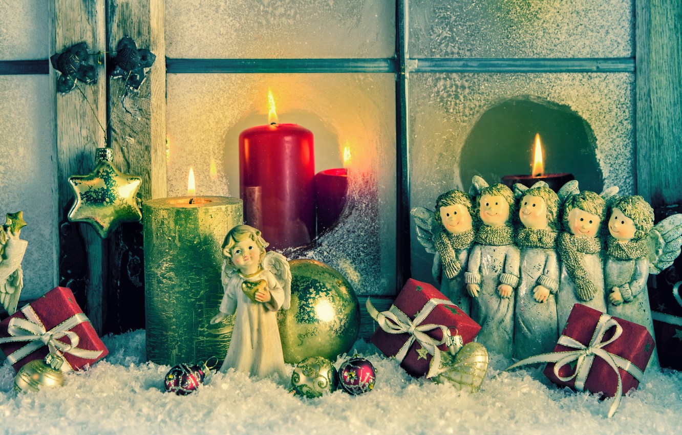 Wallpaper decoration, toys, candles, angels, New Year, Christmas, Christmas, vintage, New Year, decoration, Happy, Merry image for desktop, section новый год