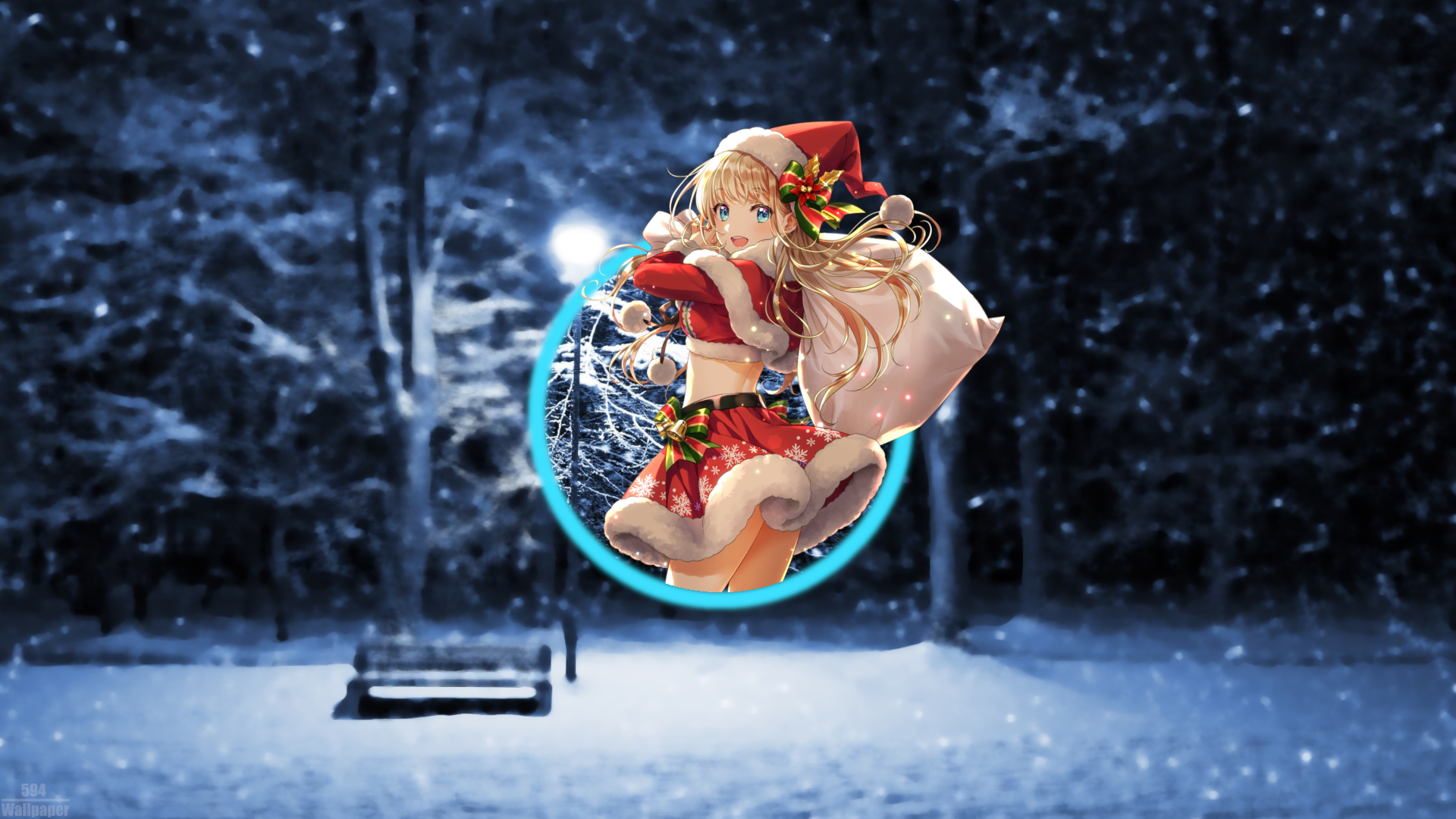 Christmas, Picture In Picture, Anime Girls, Snow, Blurred, Winter Gallery HD Wallpaper