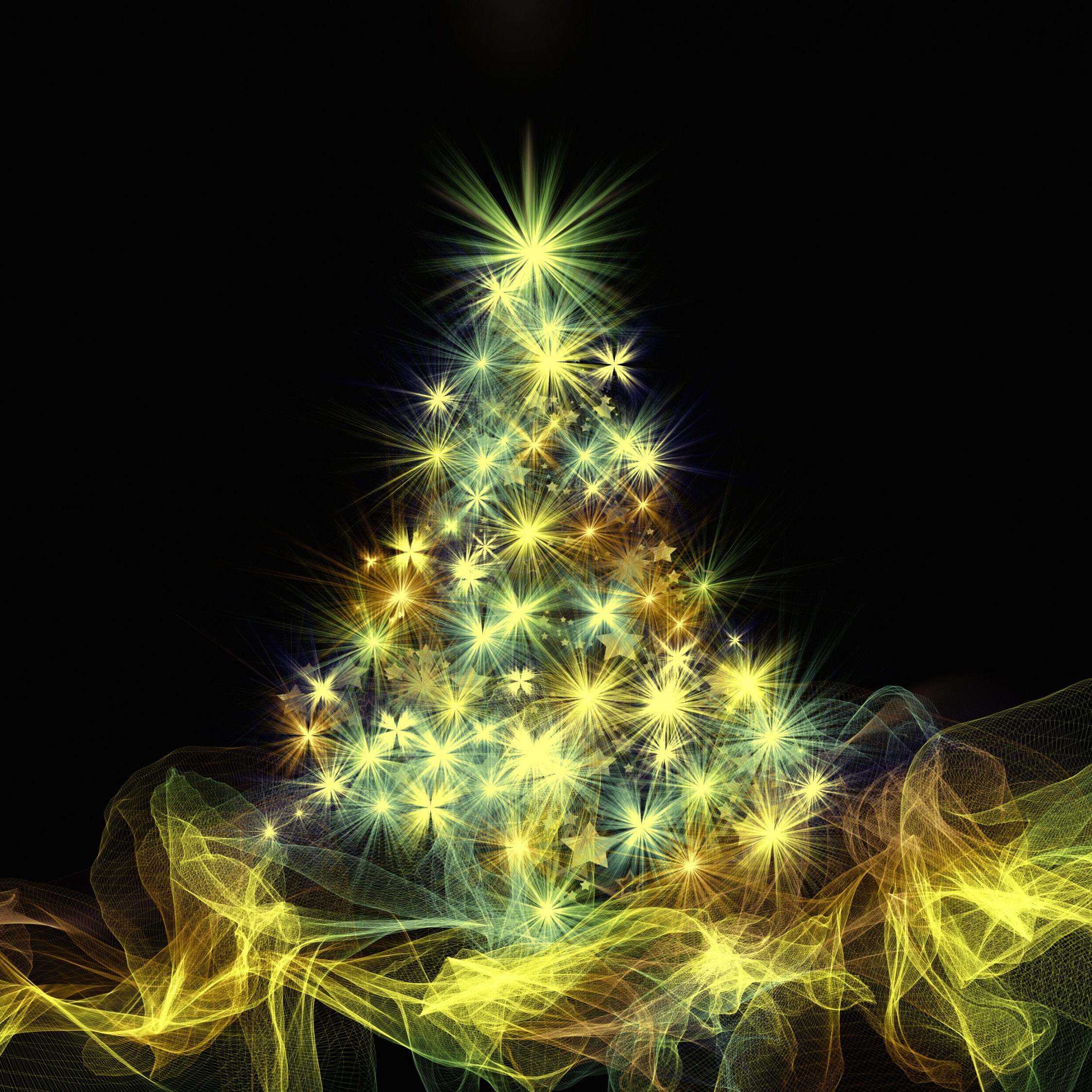 Download Christmas tree, holiday, digital art, dark wallpaper, 2248x2248, iPad Air, iPad Air 2, iPad 3, iPad 4, iPad mini 2, iPad mini 3