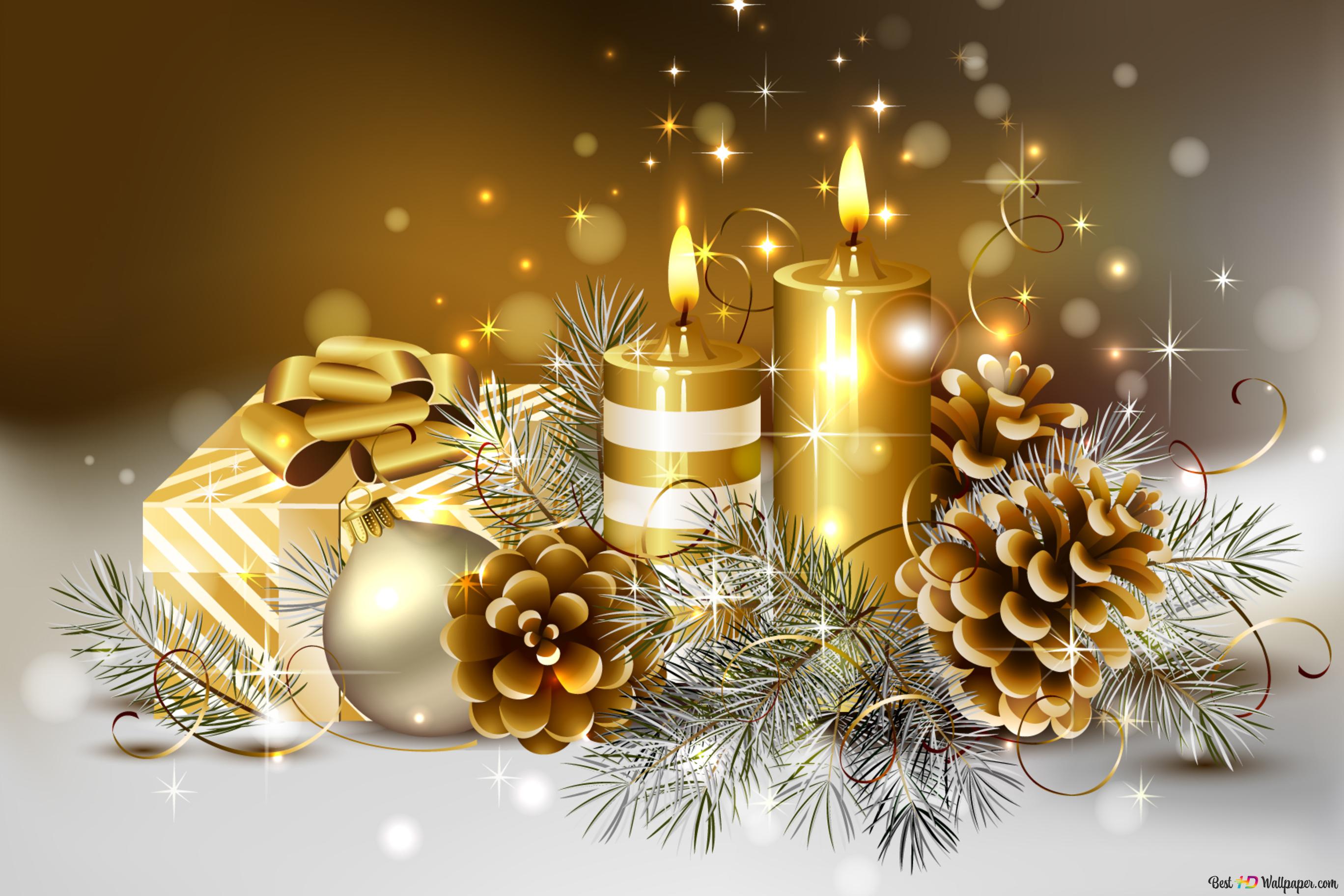 Christmas Candles and Ornaments 2K wallpaper download