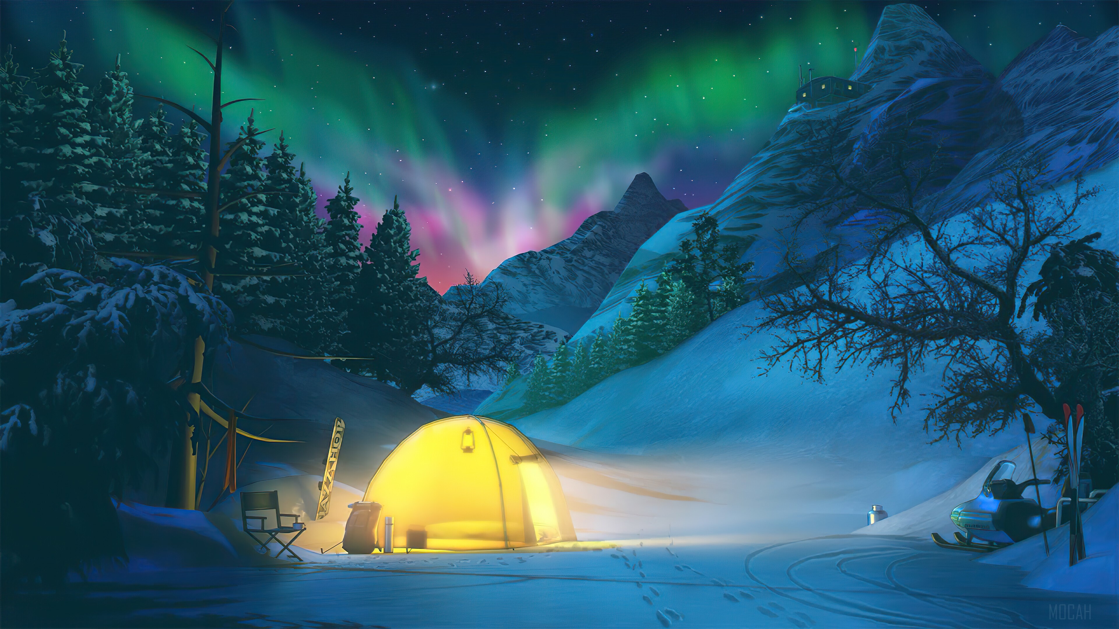 Winter, Camping, Aurora Borealis 4k Gallery HD Wallpaper