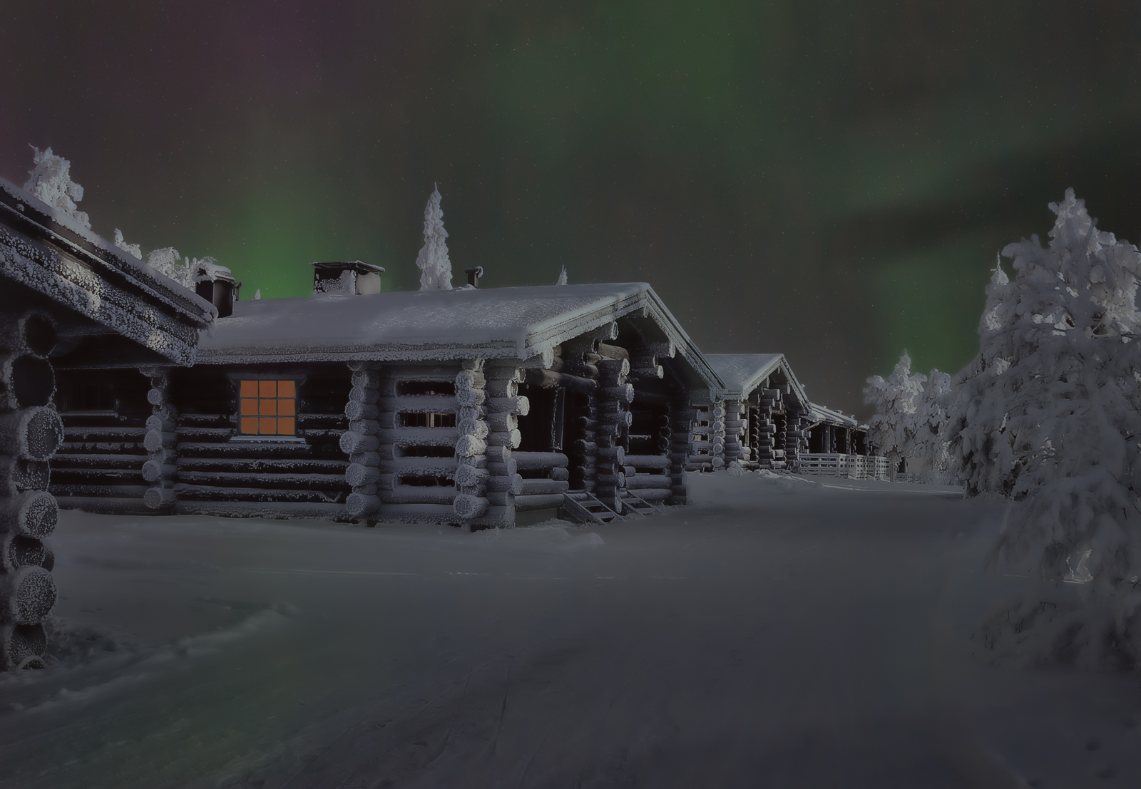 Log Cabin on Aurora Night