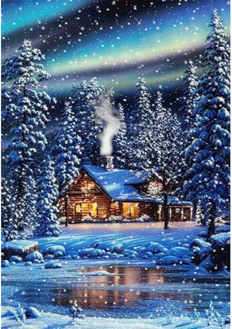 Buy 5D Diamond Painting Aurora Snow Cabin in Winter Full Drill by Number, SKRYUIE DIY Rhinestone Pasted Paint with Diamond Set Arts Craft Decorations 12x16inch Online at Lowest Price in Saint Helena