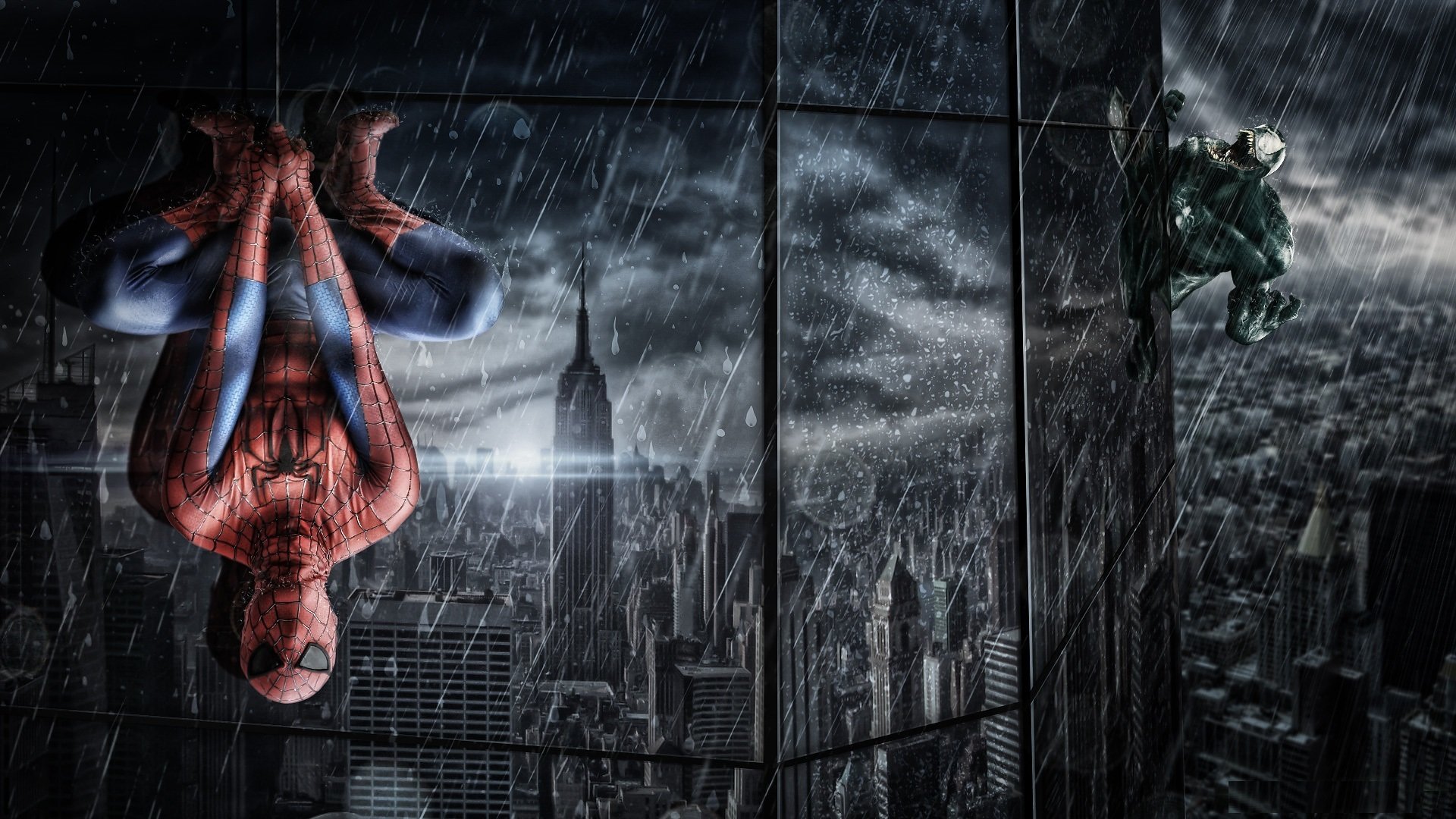 reflection, Windows, Hanging, Shower, Suit, Building, Web, Spiderman, Rain Wallpaper HD / Desktop and Mobile Background