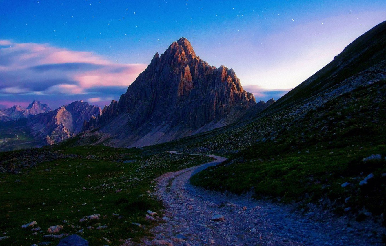 Wallpaper sunset, mountains, path image for desktop, section природа