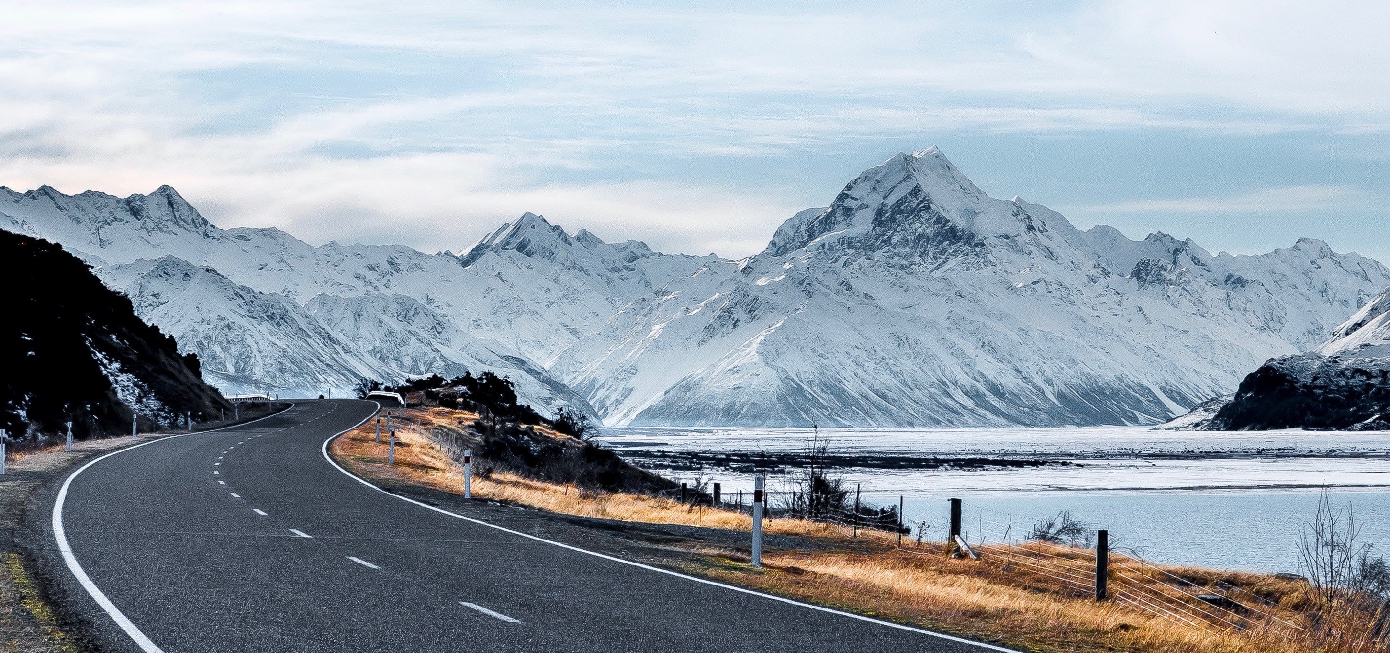 Wallpaper / road mountain snowy mountain and landscape HD 4k wallpaper free download