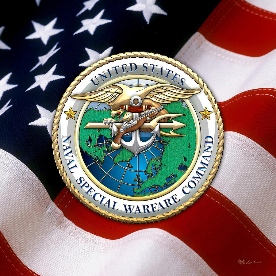 Naval Special Warfare Command S W C over American Flag Digital Art