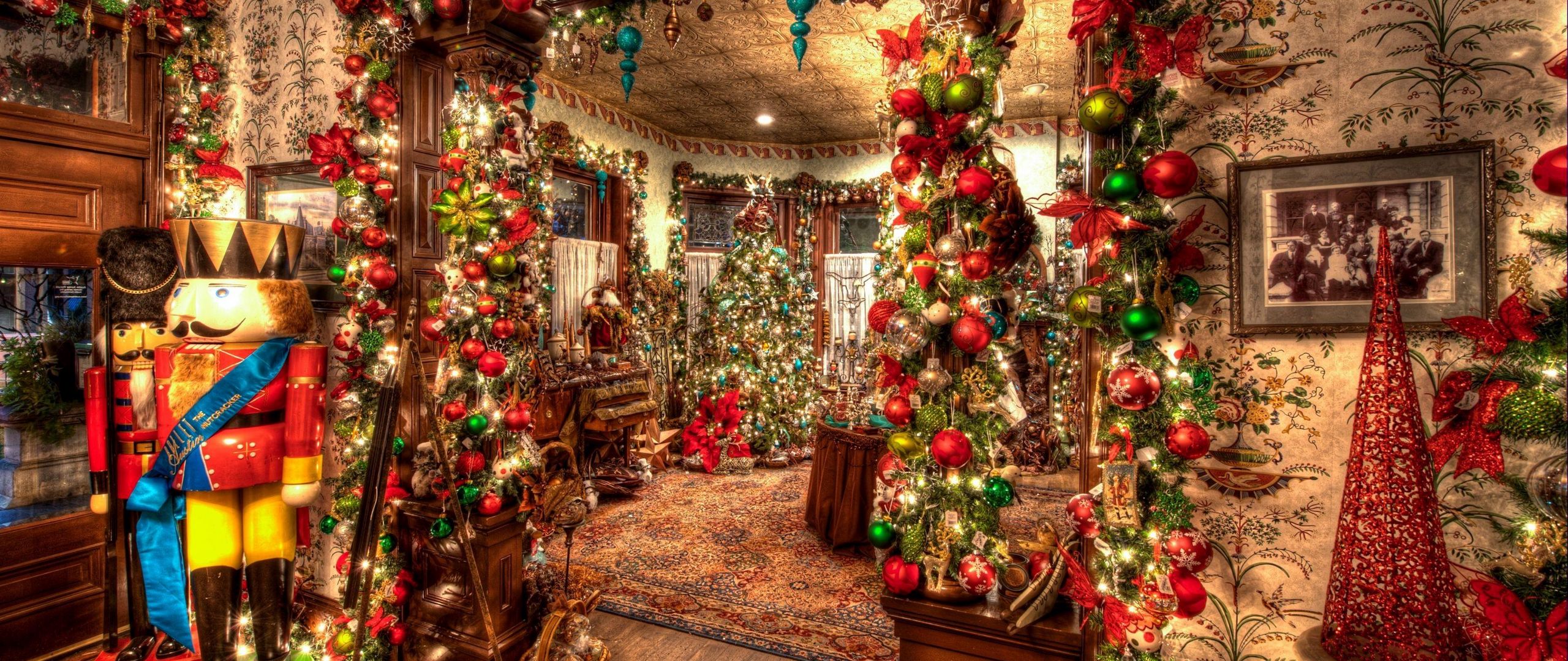 Download wallpaper 2560x1080 holiday, christmas, ornaments, toys, christmas tree dual wide 1080p HD background