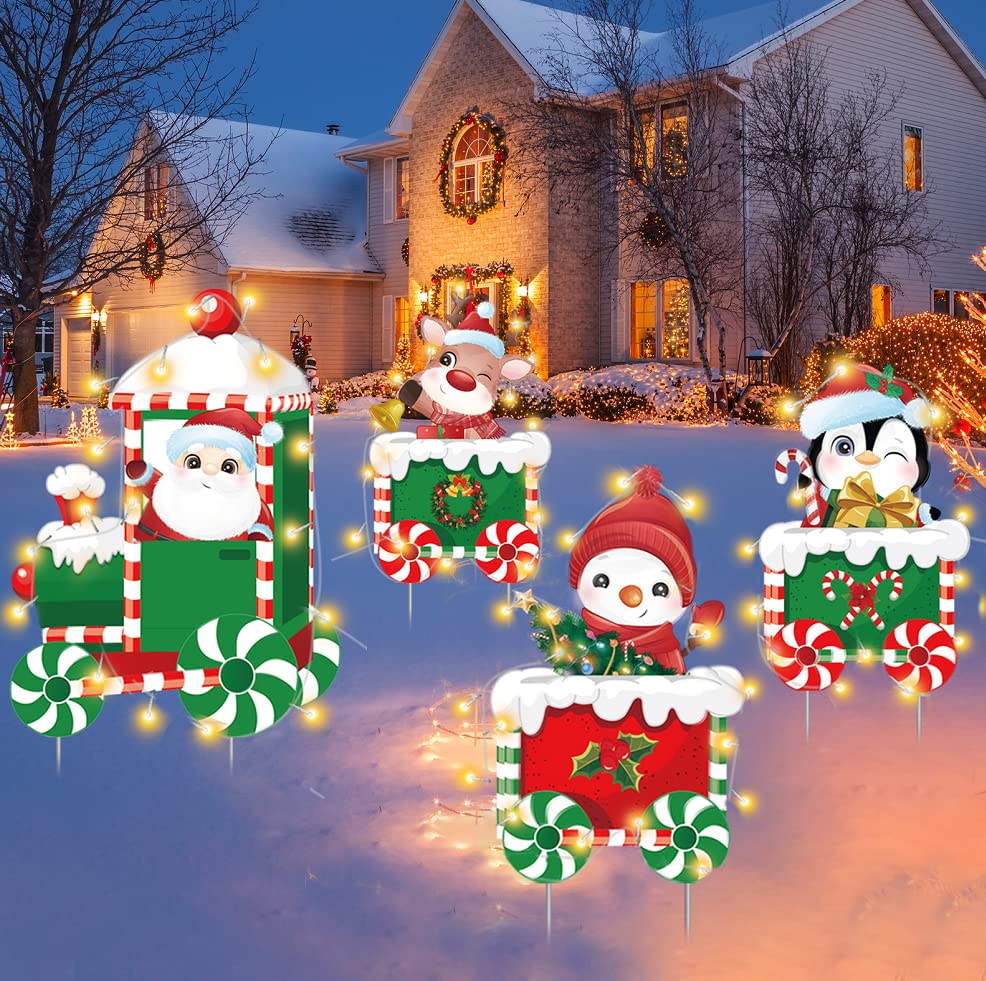 Amazon.com, Christmas Decorations Outdoor with LED Lights Christmas Train Yard Signs with Stakes for Xmas Holiday Party Lawn Garden Decor, 8 Pack, Patio, Lawn & Garden