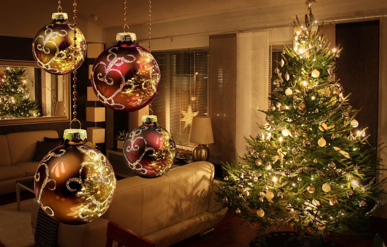 Wallpaper decoration, lights, lights, tree, interior, New year, new year, merry christmas, decor, interior, decoration, christmas tree, Merry Christmas, ornament, light balls, light up balloons image for desktop, section новый год