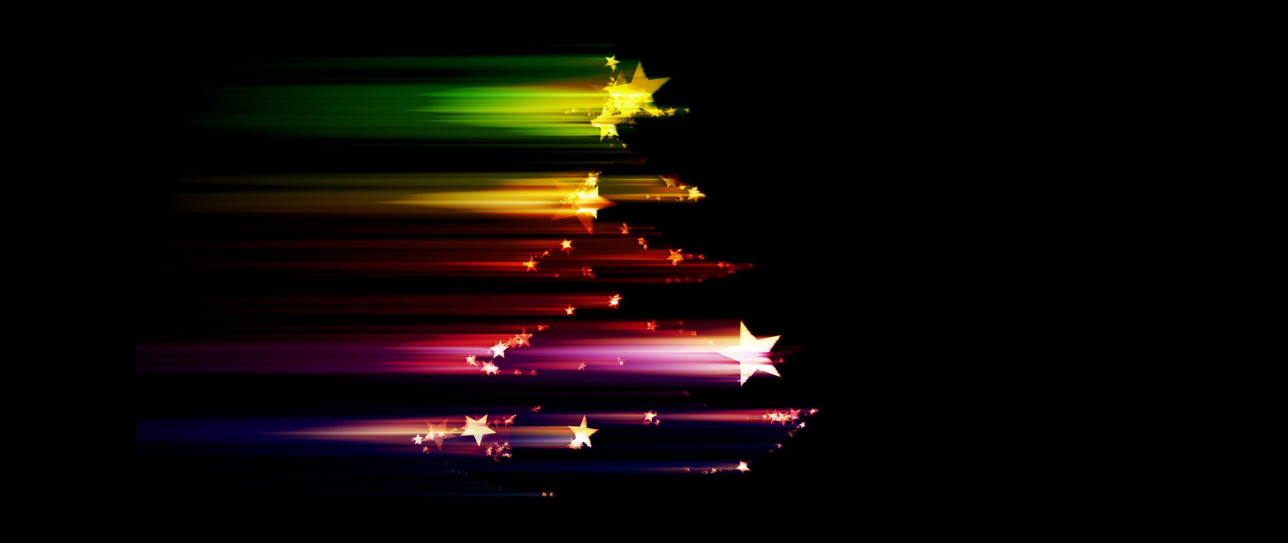 Download Christmas tree, stars, glitter, digital art wallpaper, 2560x1080, Dual Wide, Widescreen