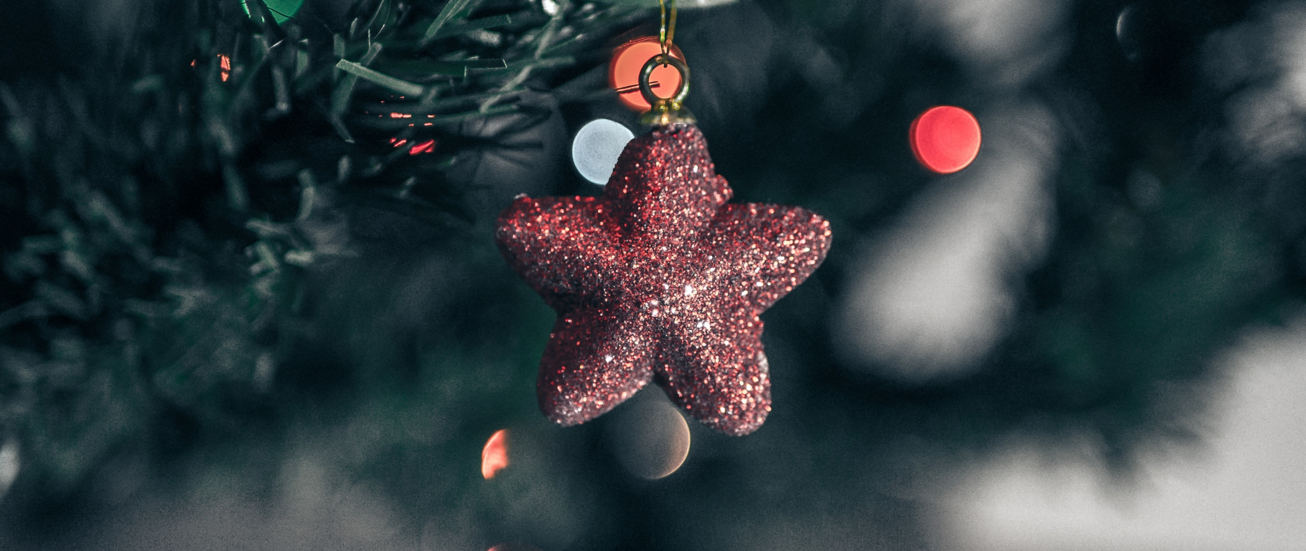 Download wallpaper 2560x1080 stars, christmas, tree, bokeh, blur, decorations, 2017, dual wide 2560x1080 HD background, 2049