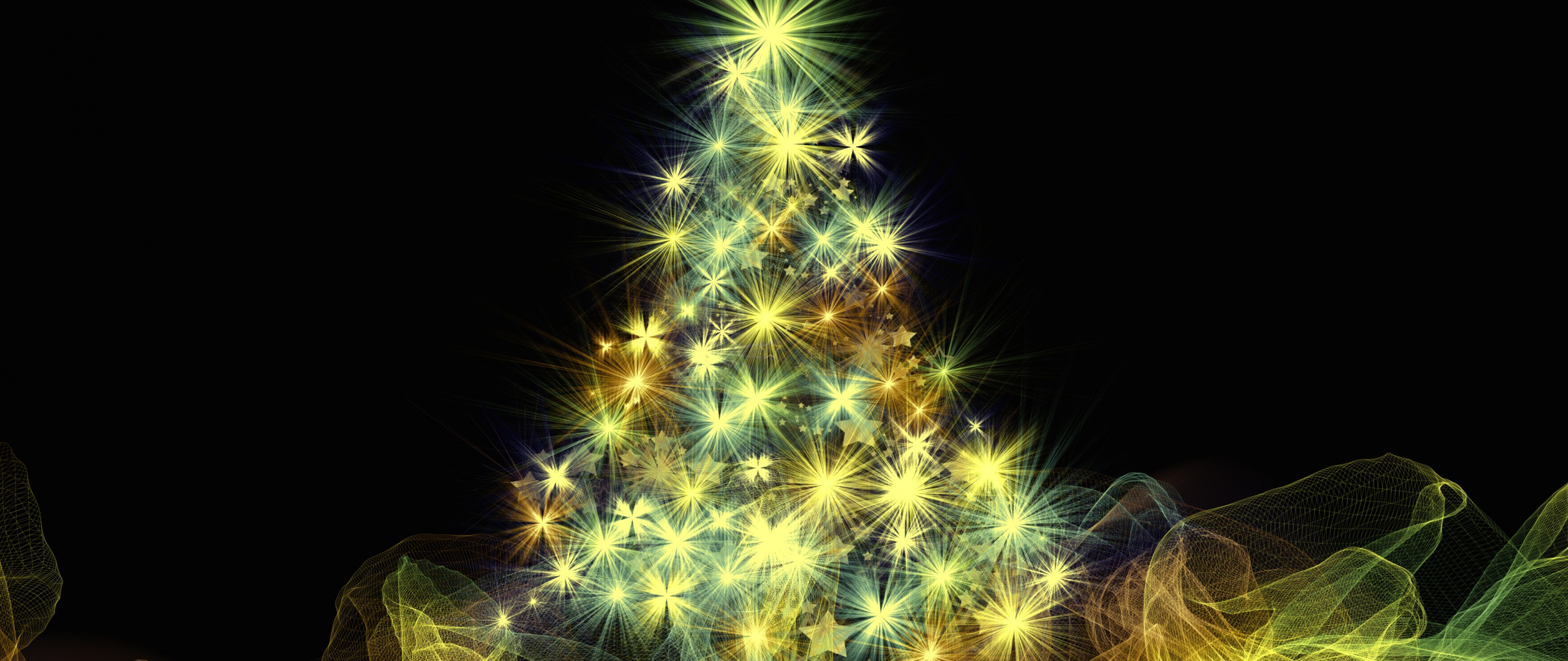 Download Christmas tree, holiday, digital art, dark wallpaper, 2560x1080, Dual Wide, Widescreen