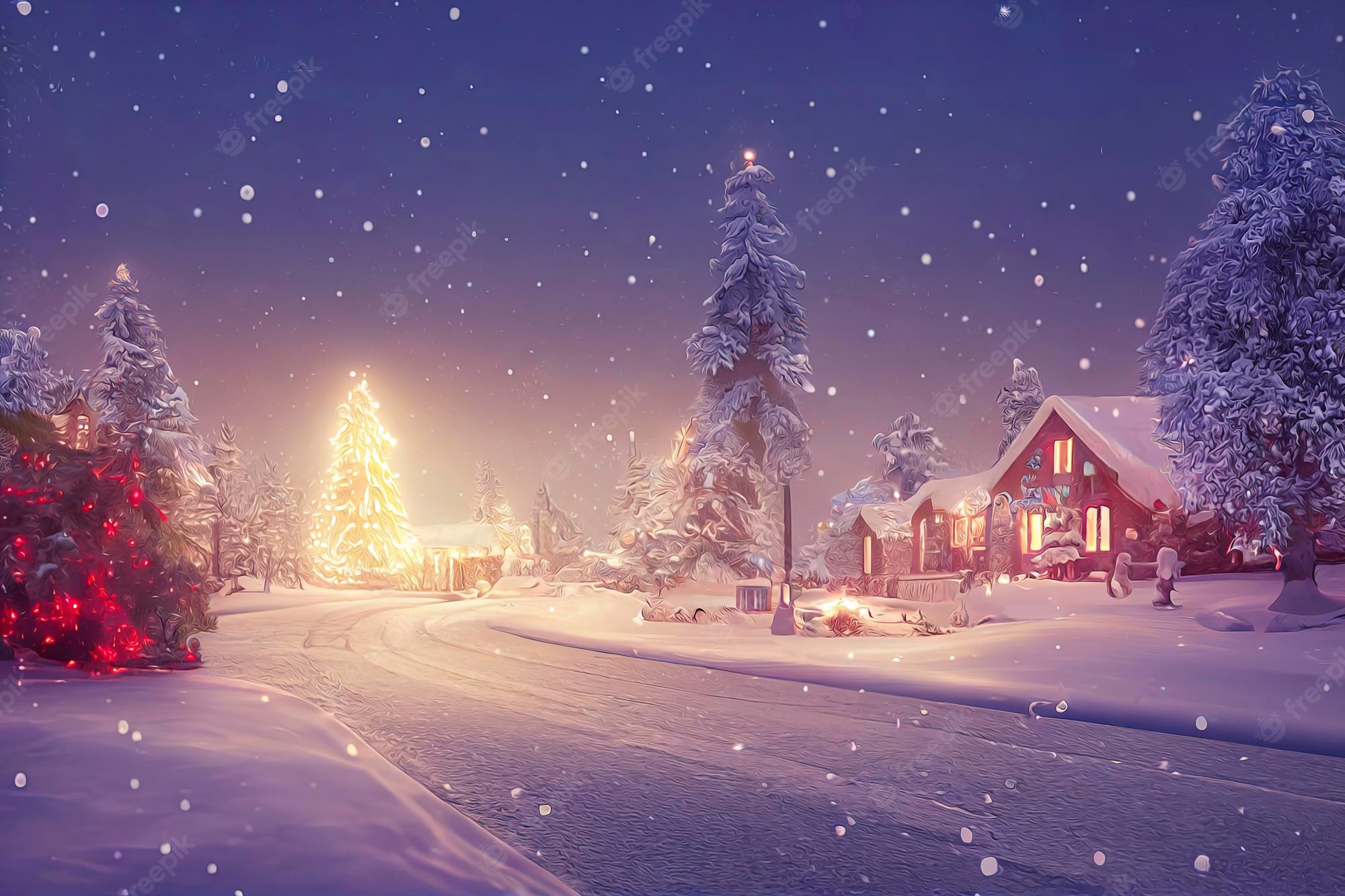 Christmas night village Image. Free Vectors, & PSD