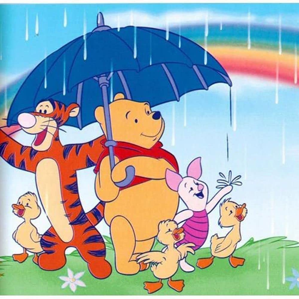 CONCORD WALLCOVERINGS Wallpaper Border Disney Pooh Pattern Rainbow Friends for Kids Bedroom, Colors Blue White Yellow Red Purple Green Pink, Size 7 Inches by 15 Feet 7057293