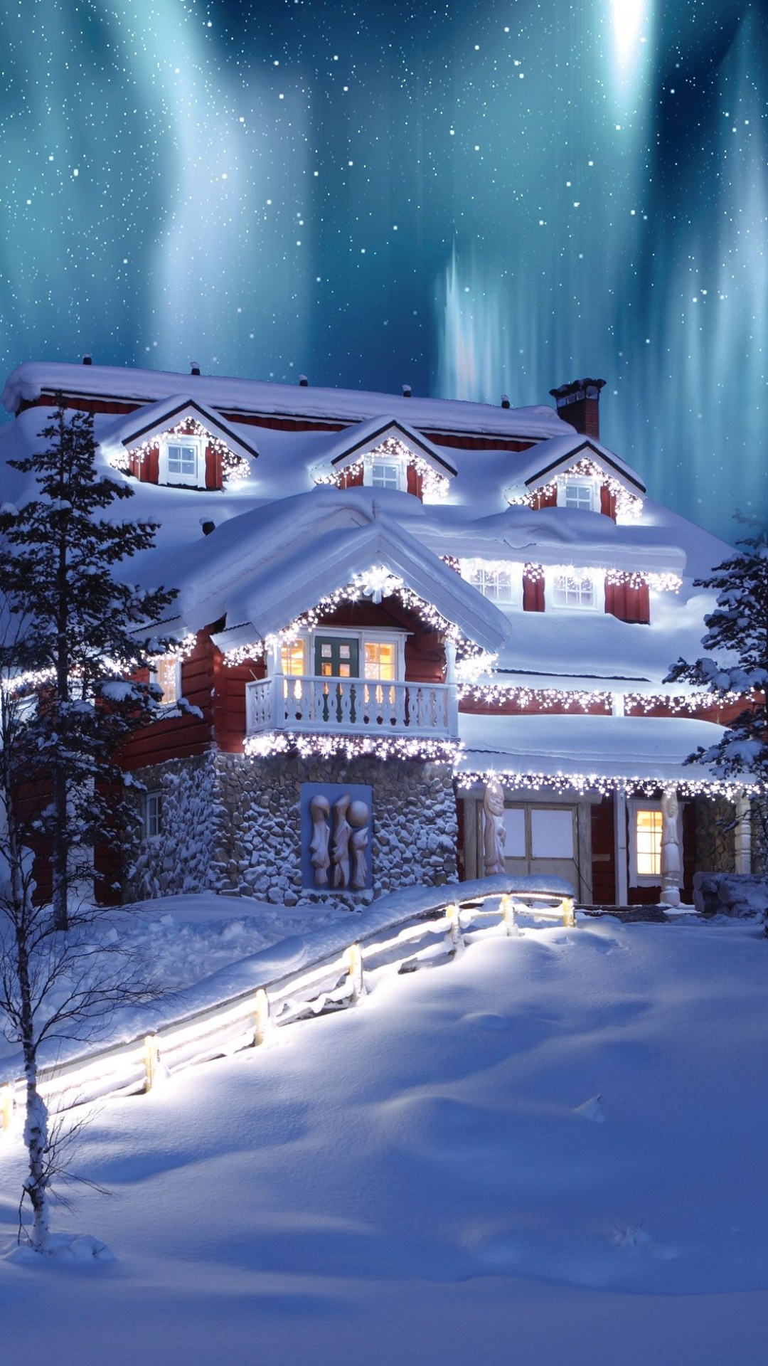 Wallpaper / Photography Winter Phone Wallpaper, Light, House, Aurora Borealis, Christmas, Holiday, 1080x1920 free download