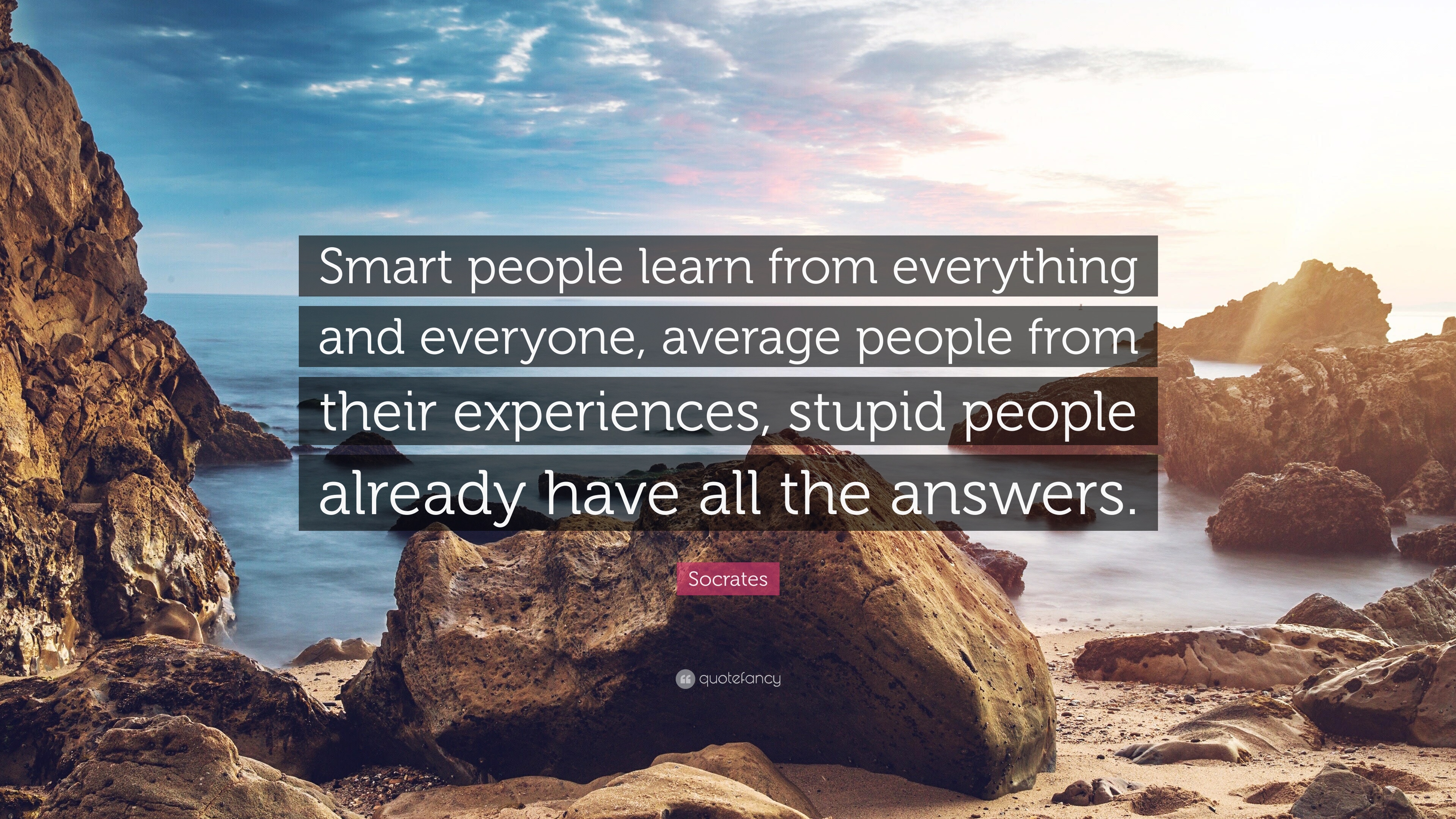 Socrates Quote: “Smart people learn from everything and everyone, average people from their experiences, stupid people already have all t.”