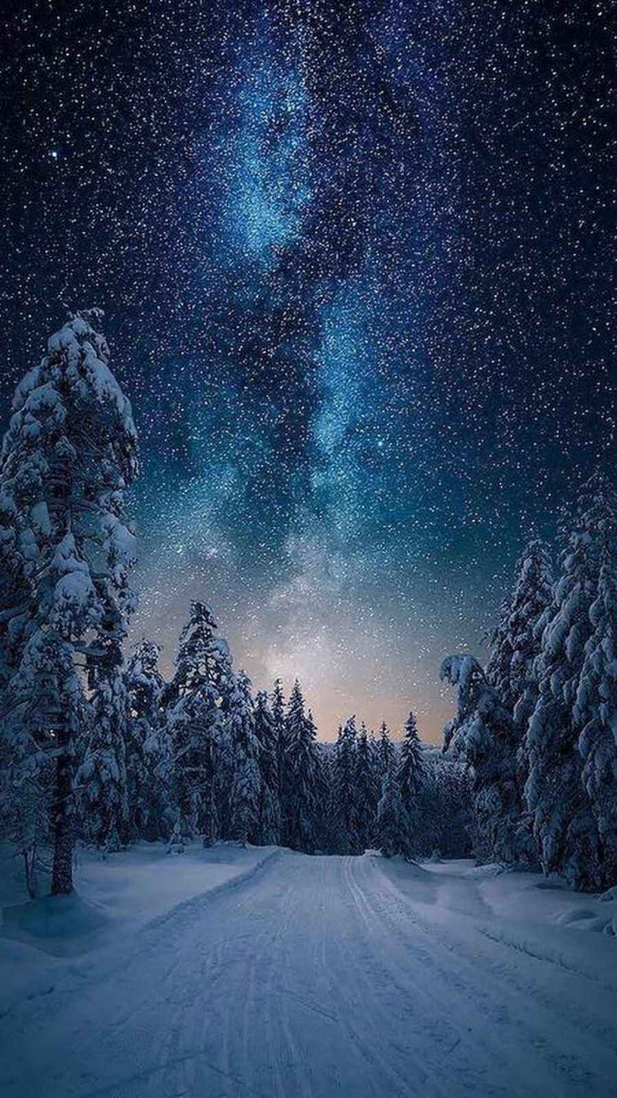 Northern Lights Starry Sky Snow Night Wallpaper, iPhone Wallpaper