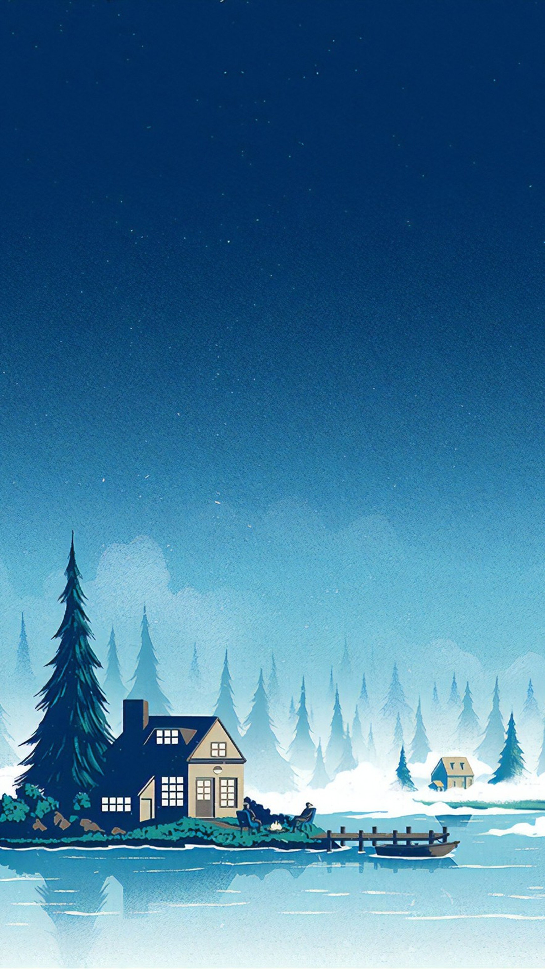 Winter, Scenery, Minimalist, Night, Landscape, Digital Art, 4k Gallery HD Wallpaper