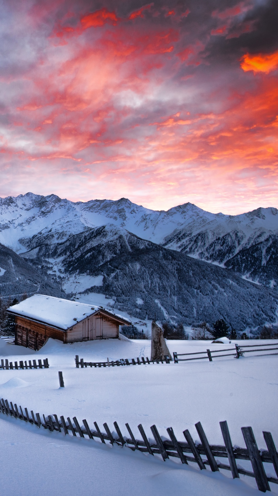 Wallpaper Winter, Mountains, Dawn, Structure, Snow Mountain iPhone Background