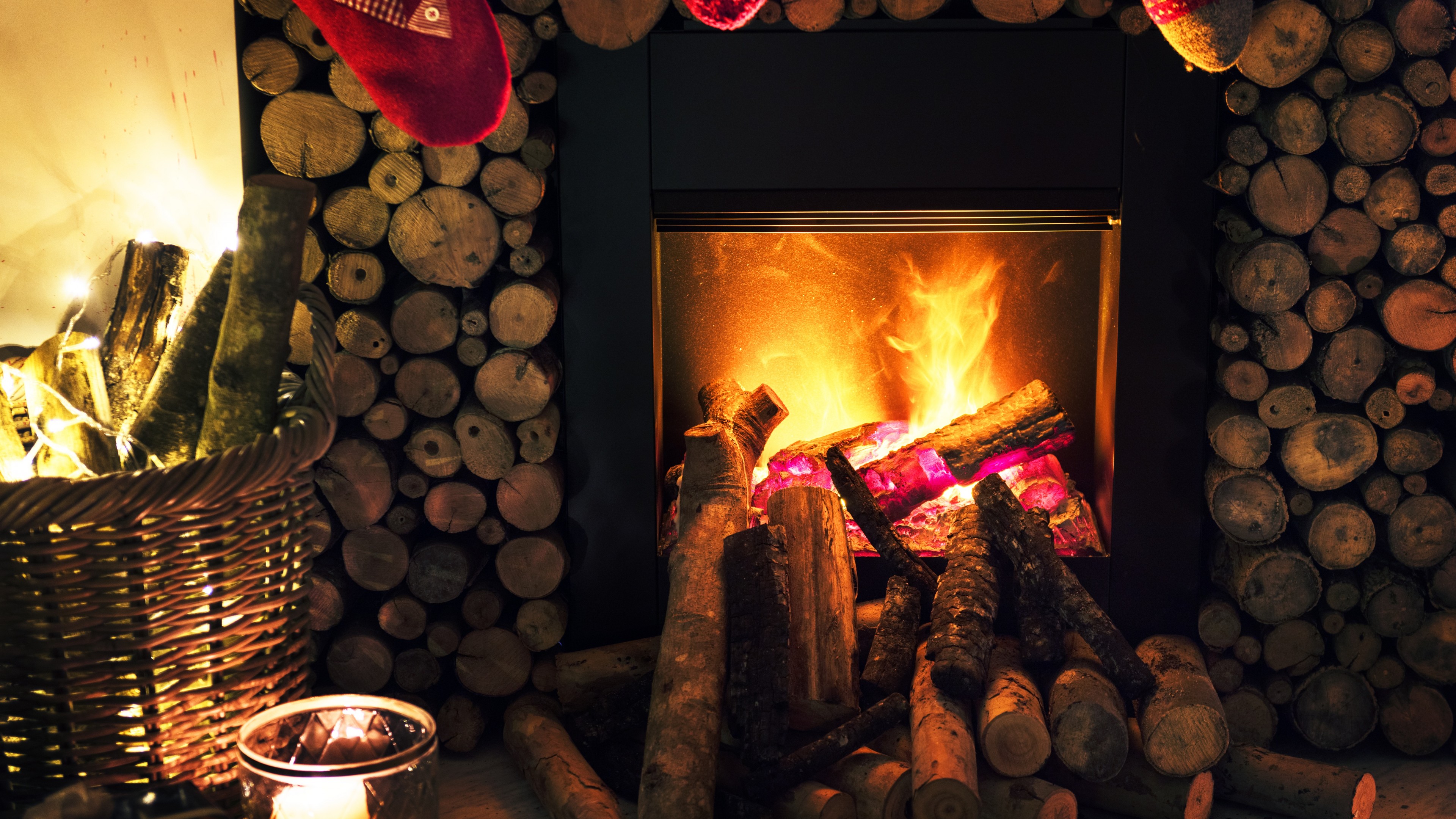 Wallpaper / Christmas, New Year, fireplace, decorations, 4K free download