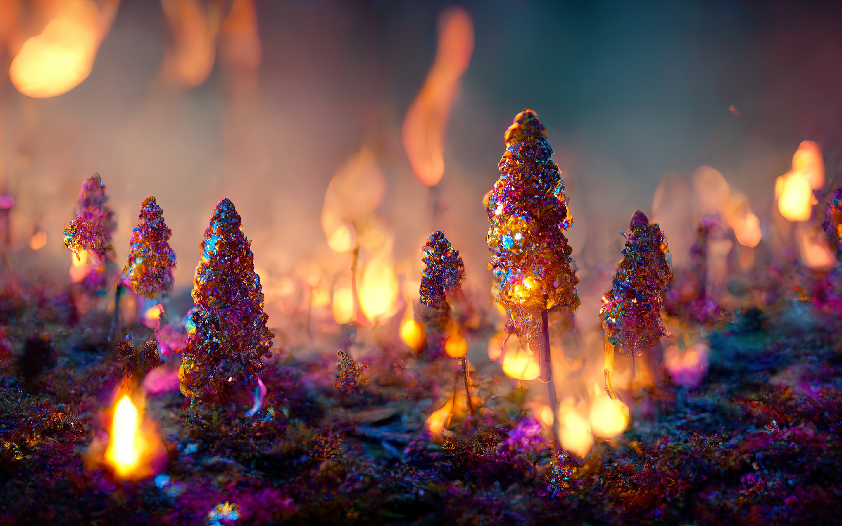 Magical forest Wallpaper 4K, Bokeh Background, Midjourney