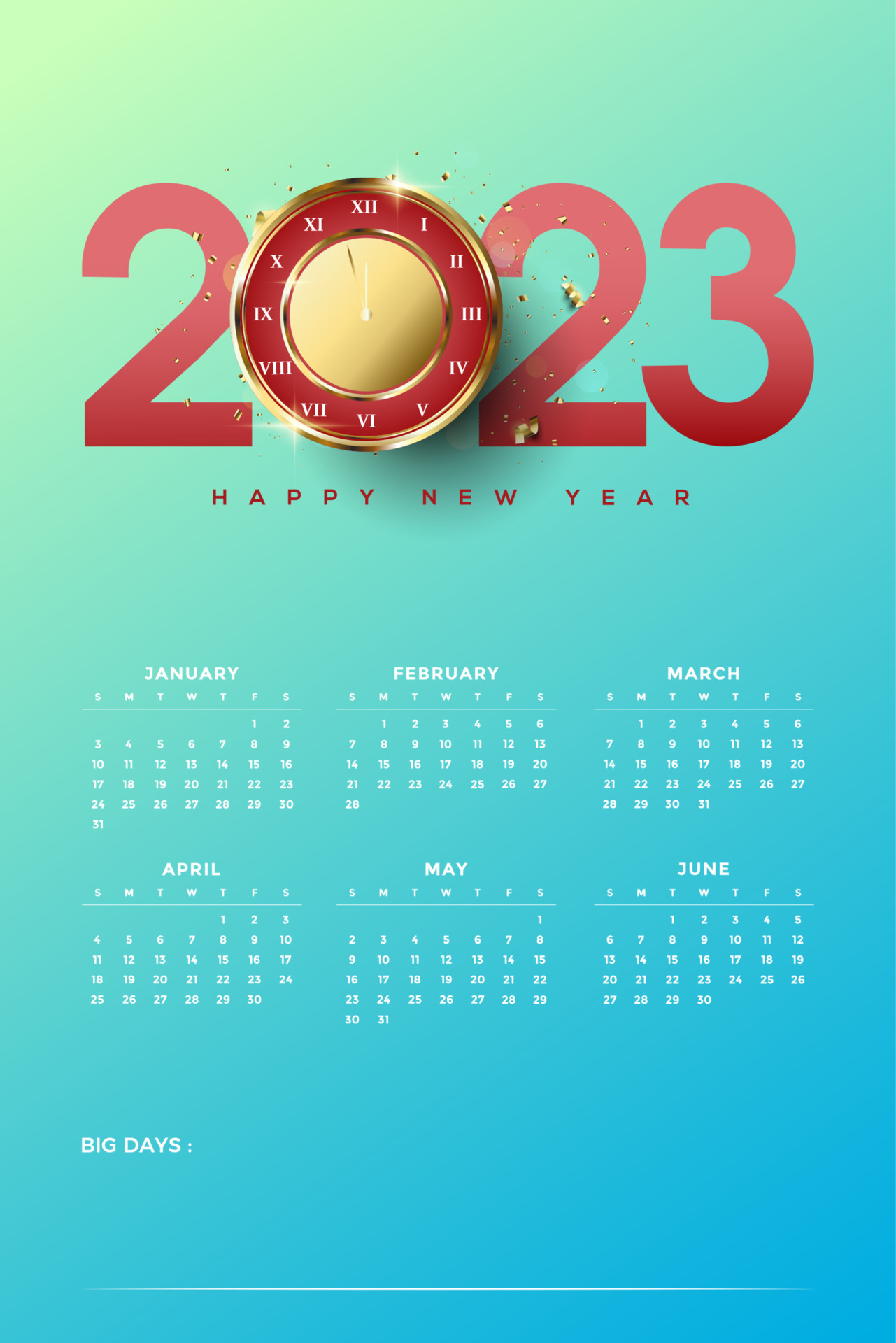 2023 calendar with unique colorful background