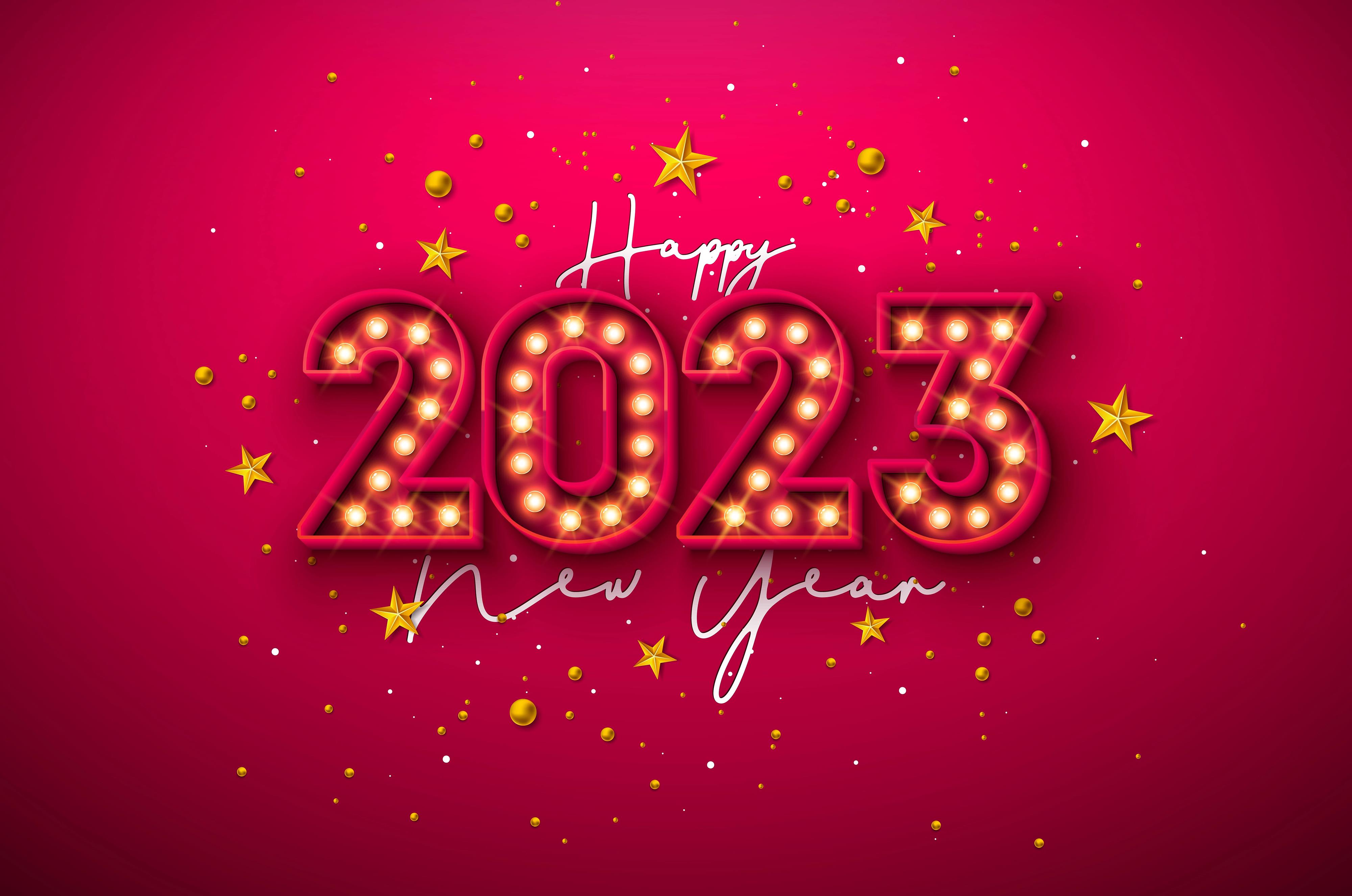 New Year 2023 4k Ultra HD Wallpaper Beautiful 2023 Happy New Year Red Background Image