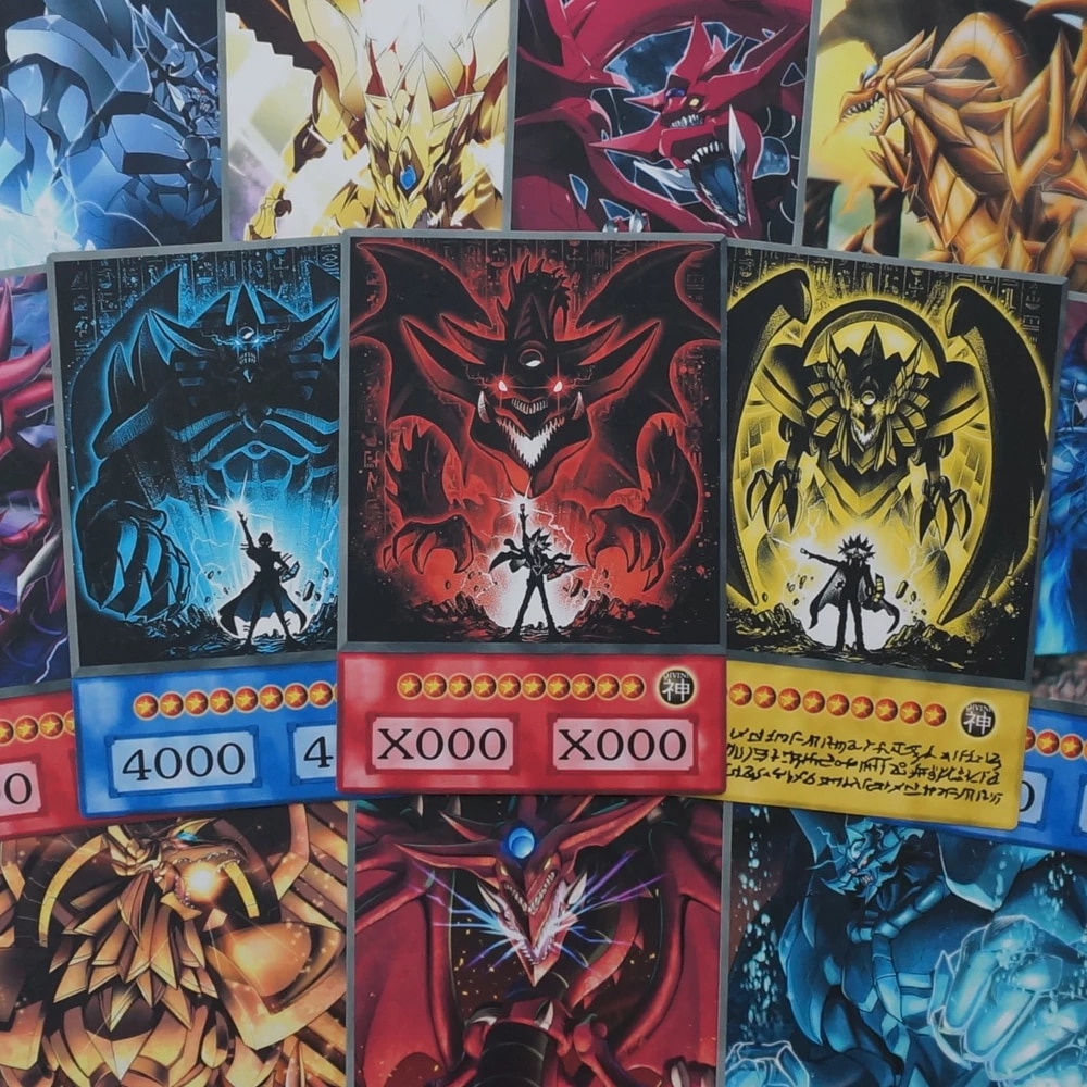 24pcs Set Yugioh Anime Style 3 Egyptian Gods Orica Different Artwork Ra Slifer Obelisk Non Official Game Collection Paper Cards Collection Cards